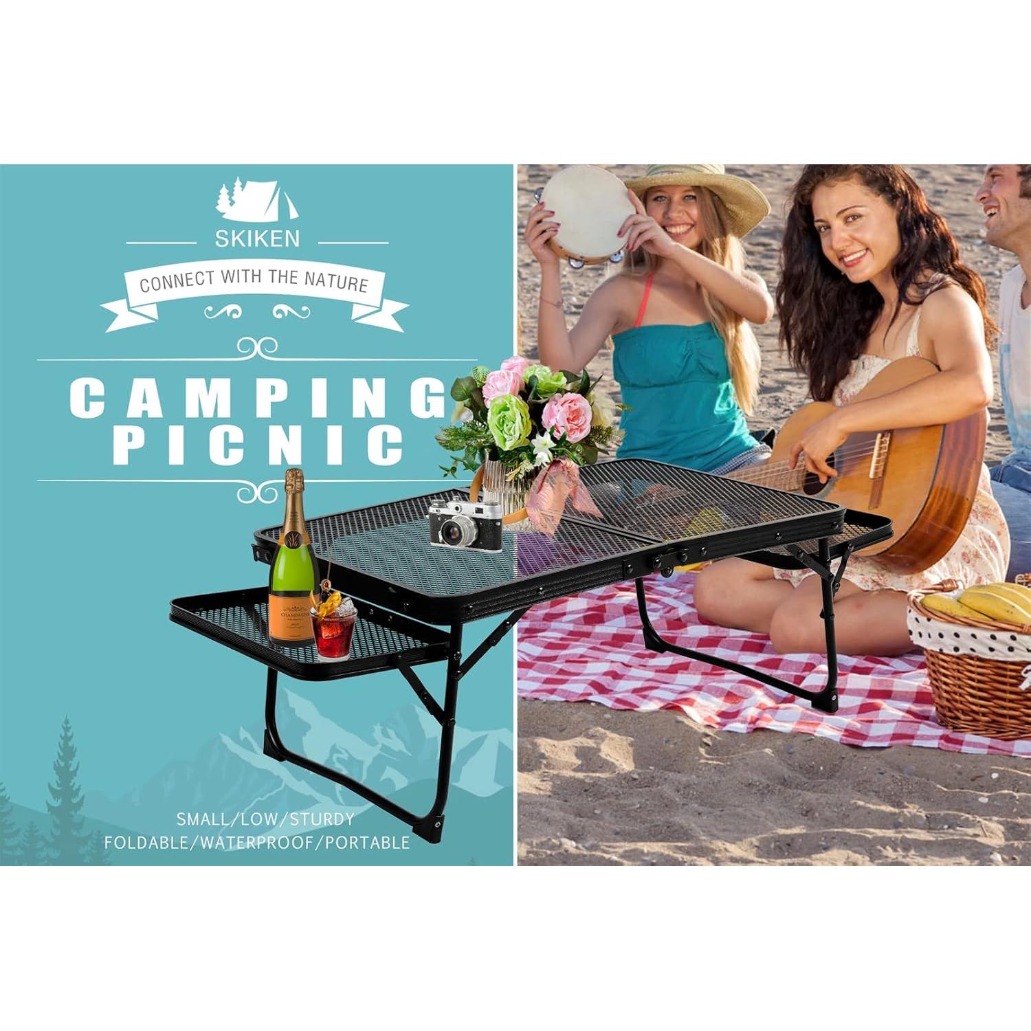 Mesa de Camping Plegable SKIKEN 91.44 cm con 2 Estantes