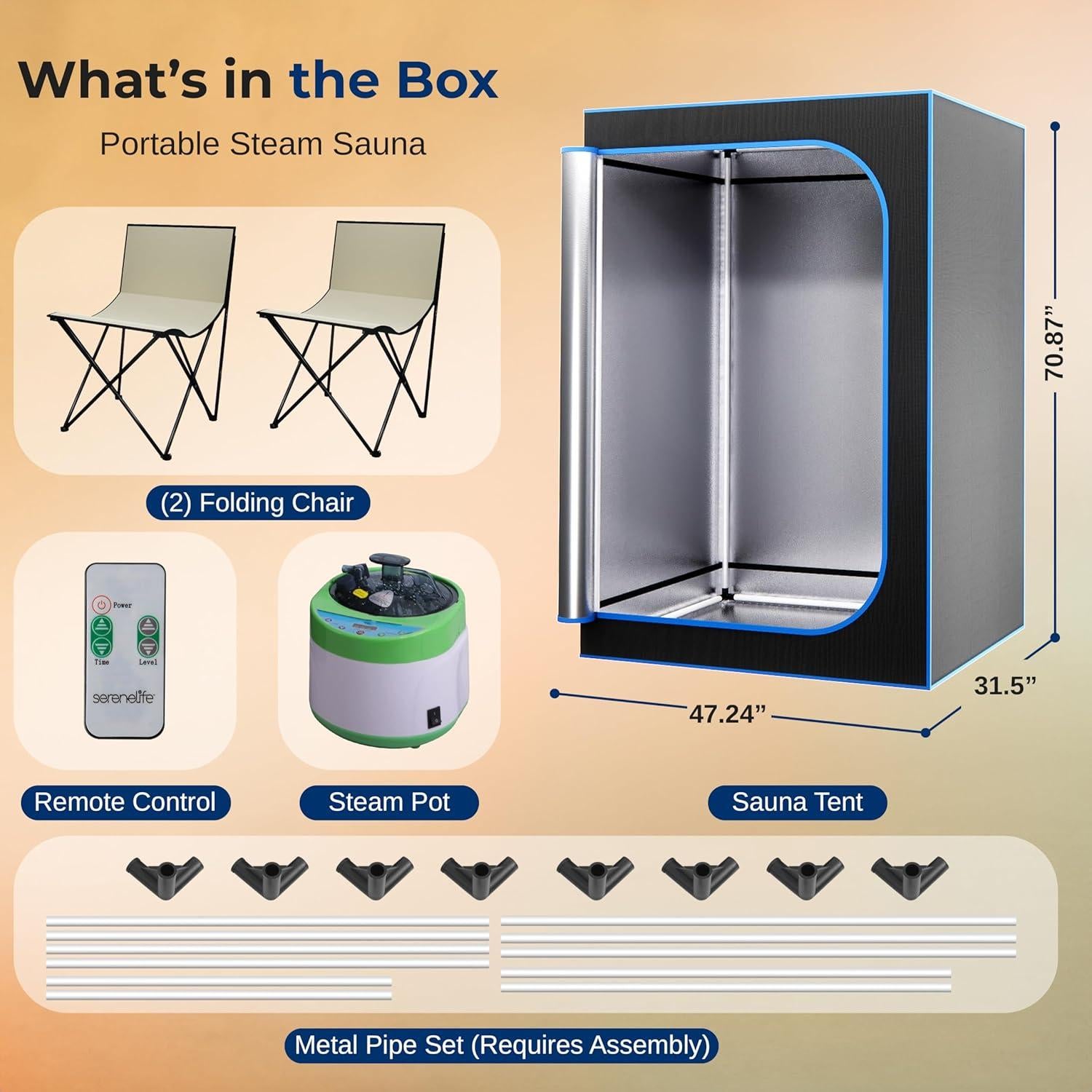 Sauna Portátil SereneLife para 2 Personas con Vapor 4L