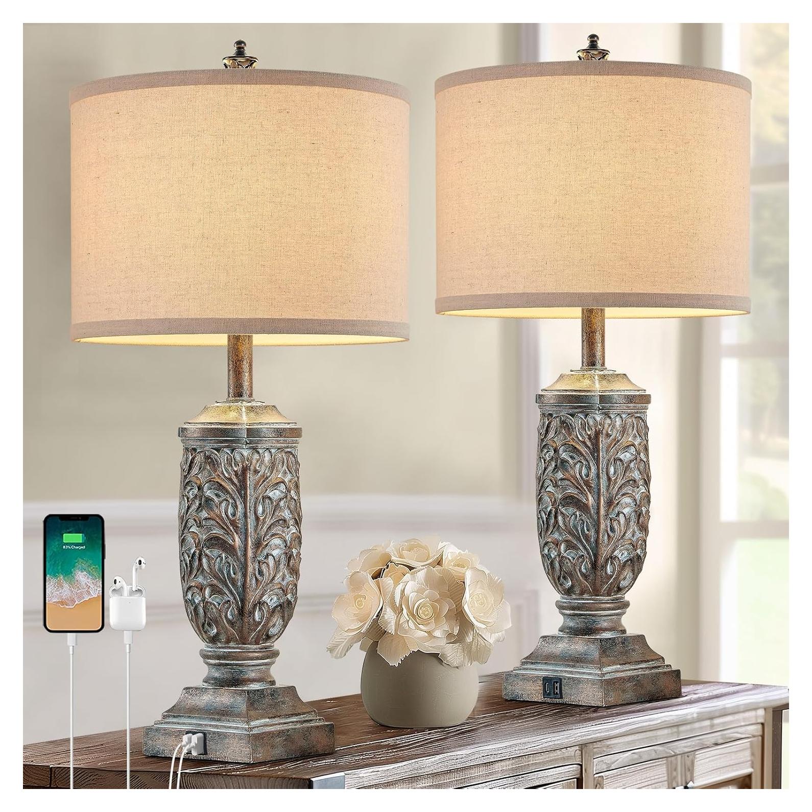 Juego de 2 Lámparas de Mesa Vintage Fullarge 72.4 cm Bronce