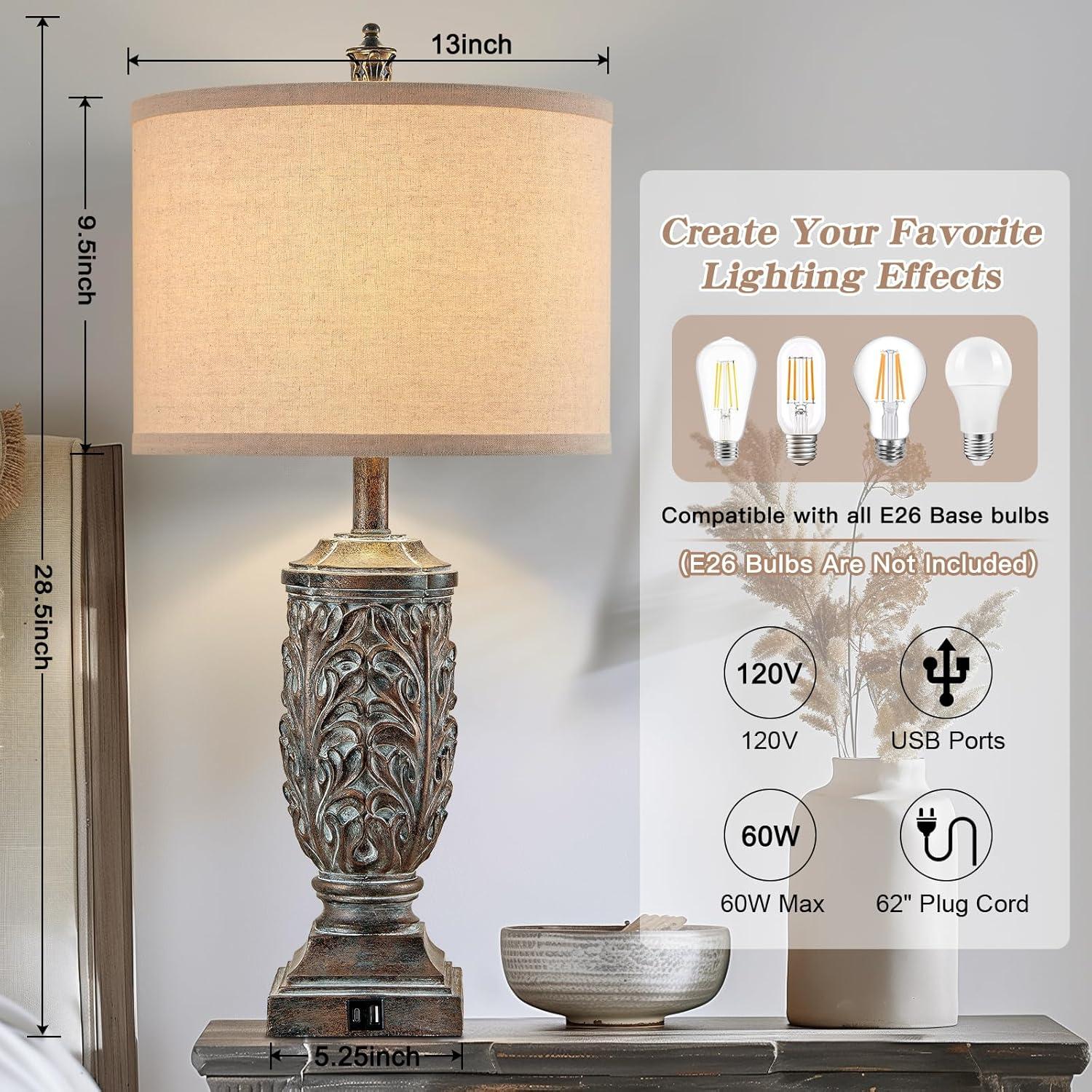 Juego de 2 Lámparas de Mesa Vintage Fullarge 72.4 cm Bronce