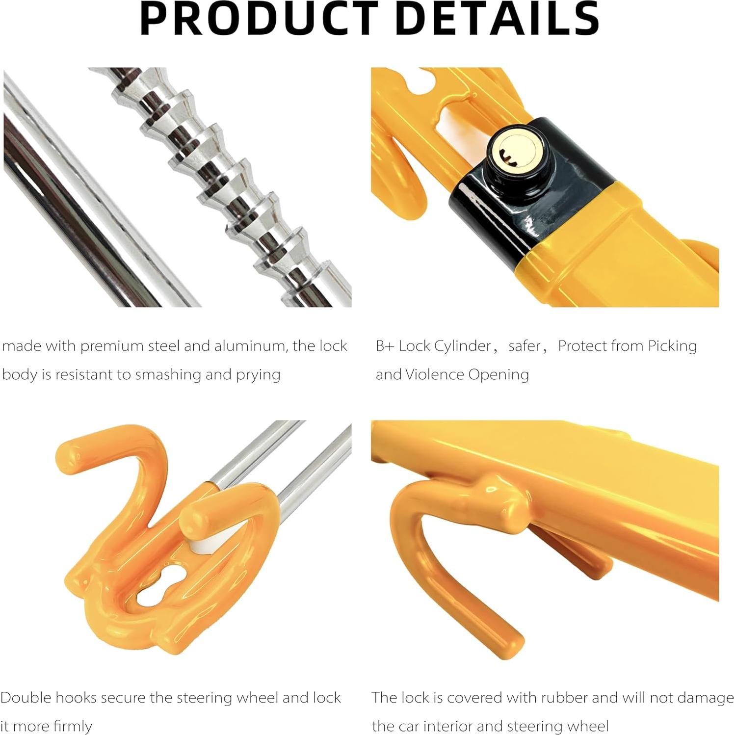 Bloqueo de Volante KNFRXO Ajustable Antirrobo Universal Amarillo