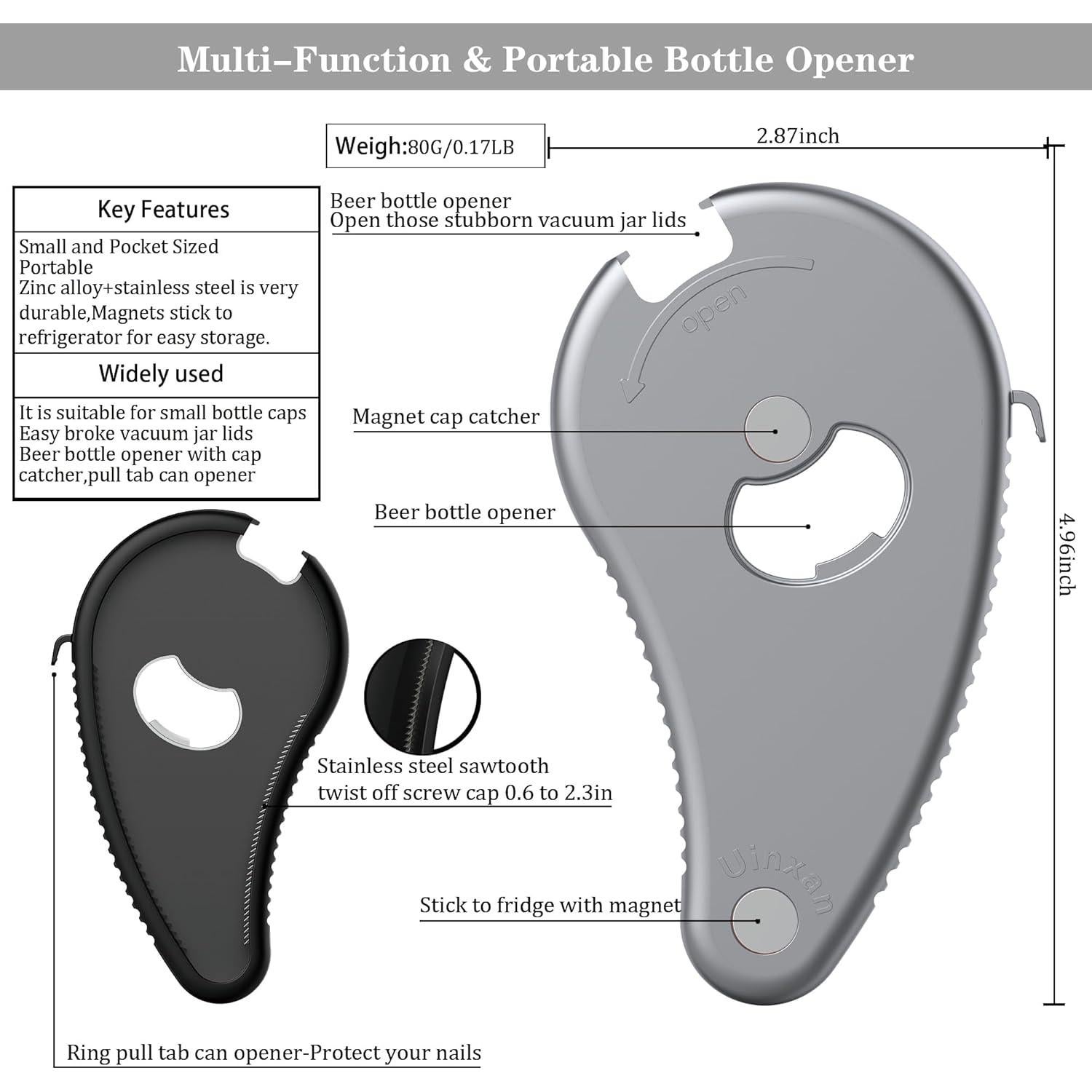 Abridor de Tarros y Botellas Uinxan Plata Multifuncional