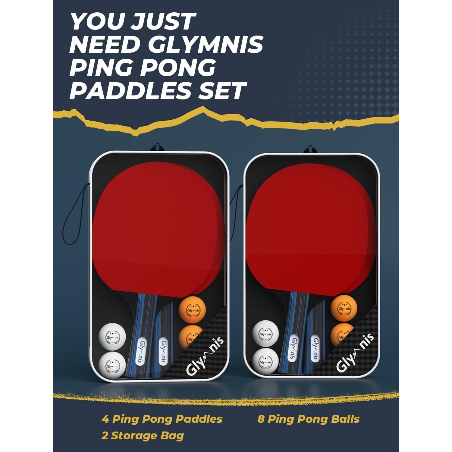 Juego de Palas de Ping Pong Glymnis 4 Raquetas y 8 Pelotas