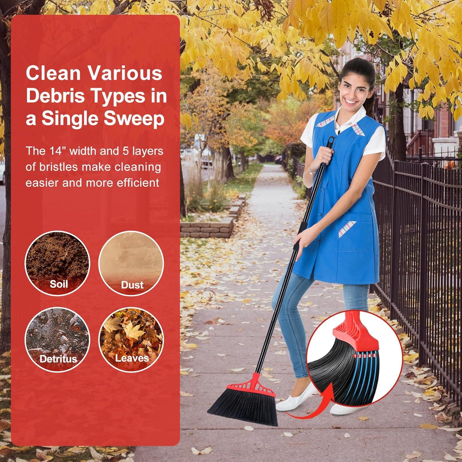 Escoba de Uso Pesado Tiumso 140 cm Negra y Roja para Exteriores