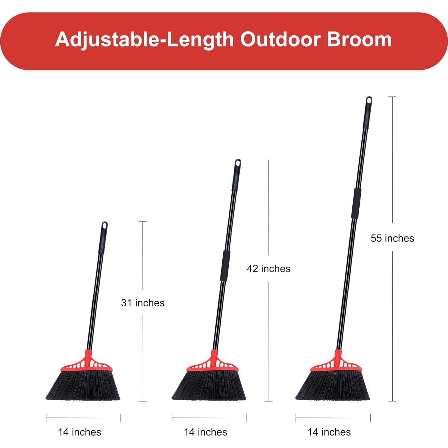 Escoba de Uso Pesado Tiumso 140 cm Negra y Roja para Exteriores