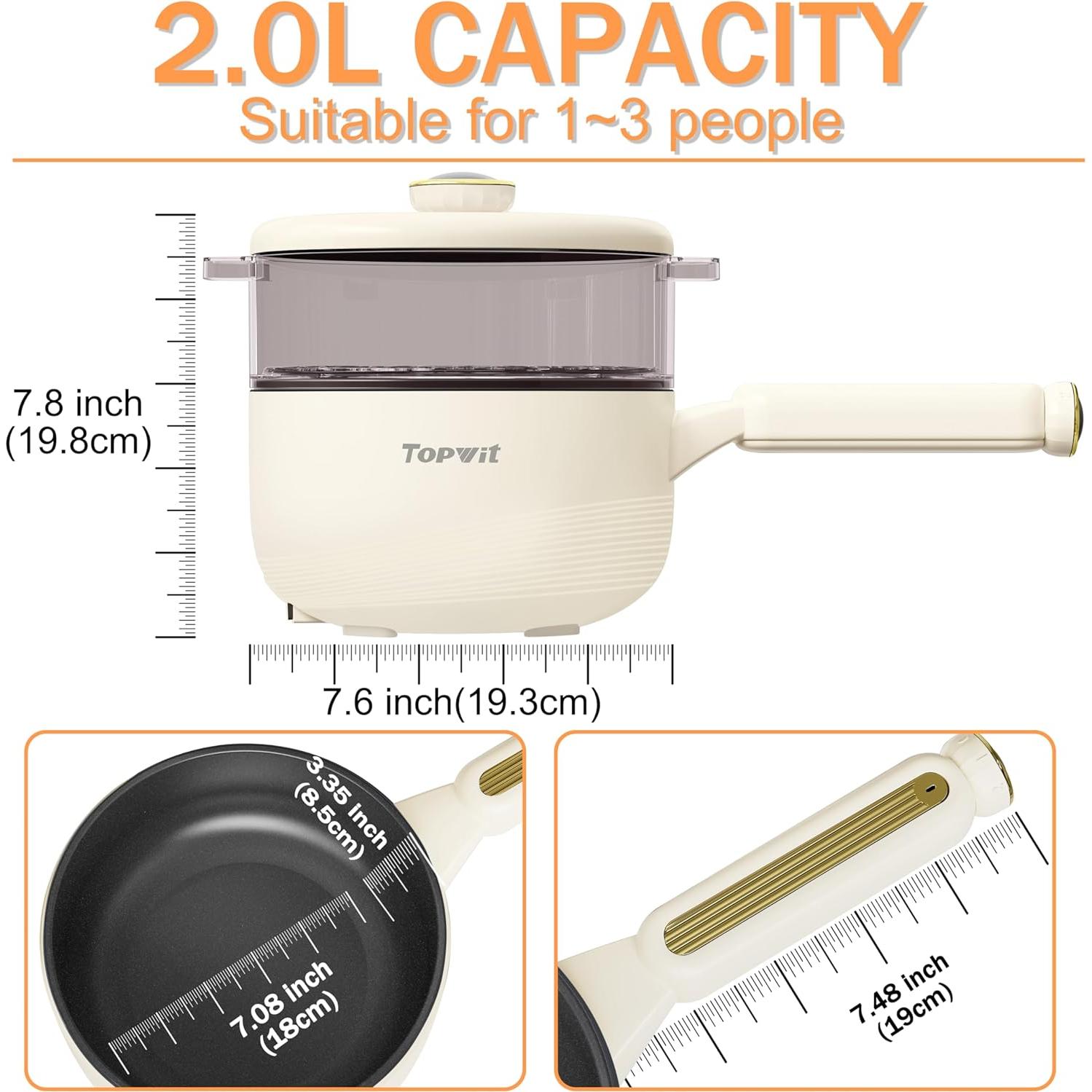 Olla Eléctrica TOPWIT 2L con Vaporera Beige Multifuncional