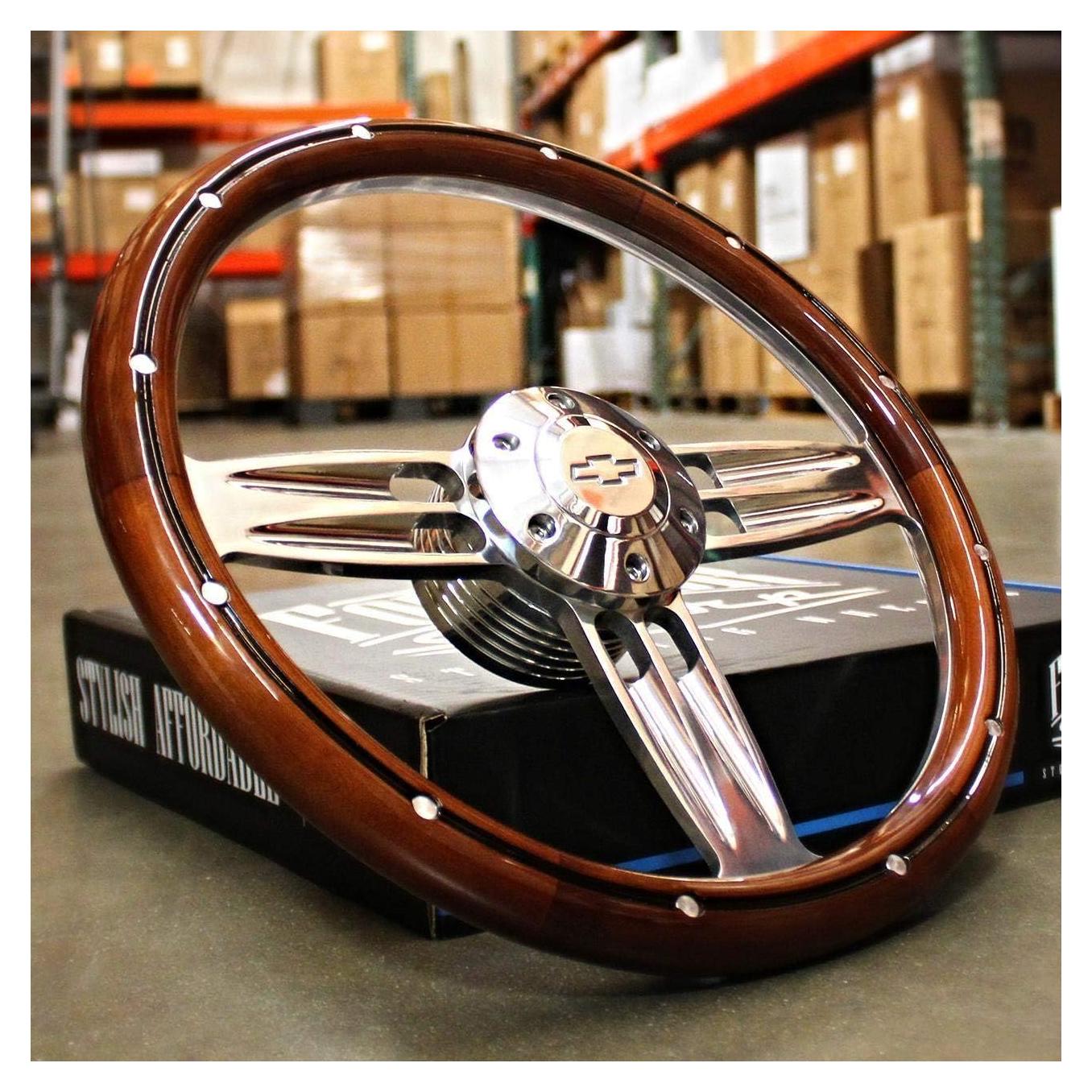 Volante de Dirección Newworldmotoring 14" Madera y Aluminio