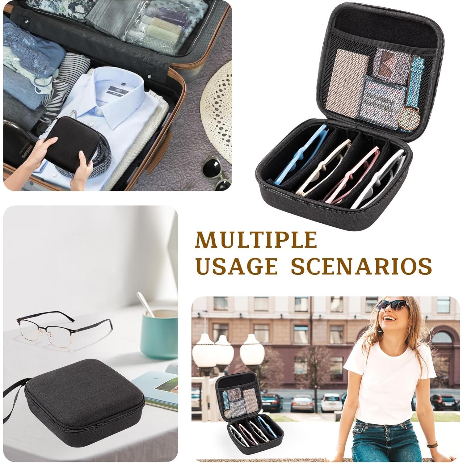 Estuche Organizador de Gafas de Sol Negro 4 Compartimentos