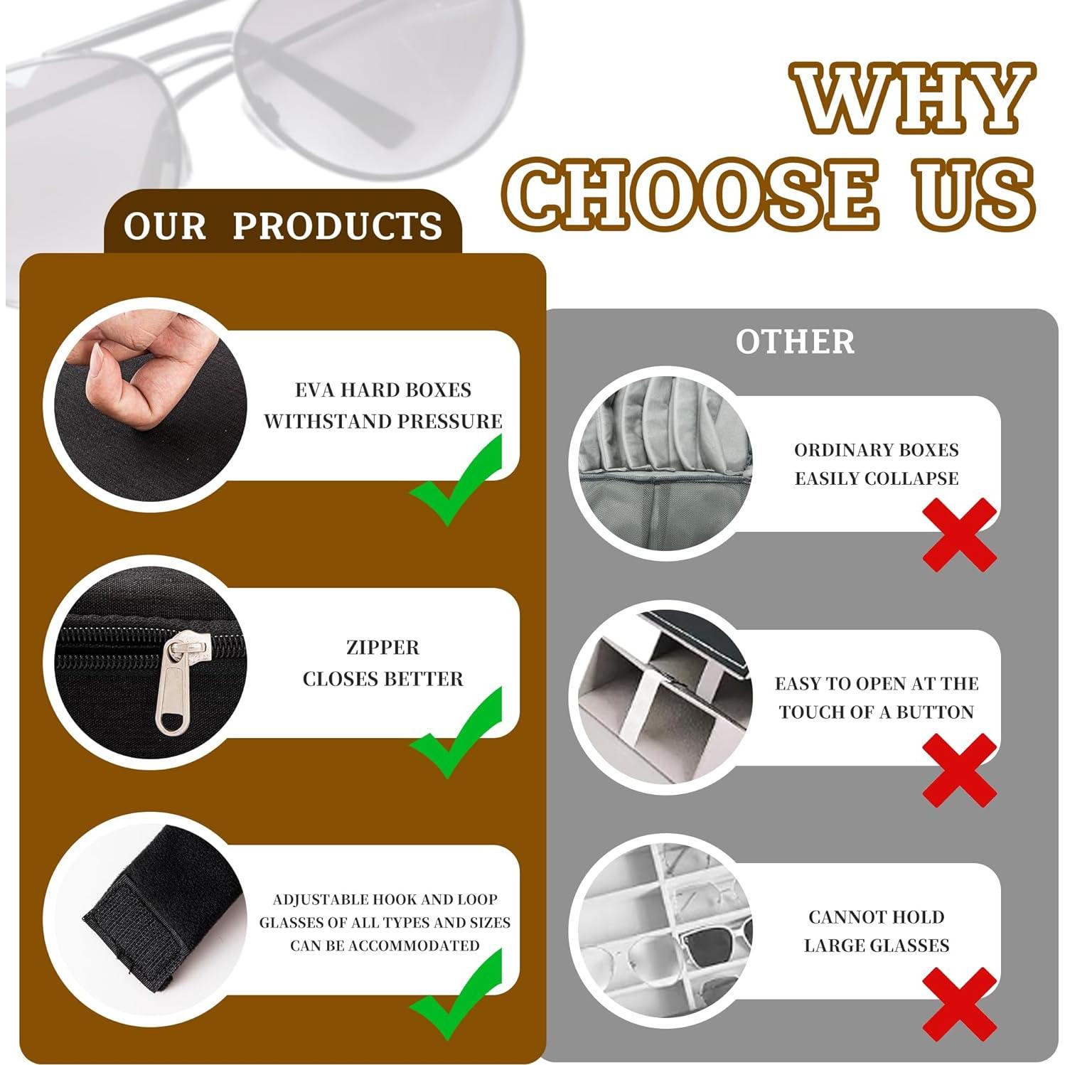 Estuche Organizador de Gafas de Sol Negro 4 Compartimentos