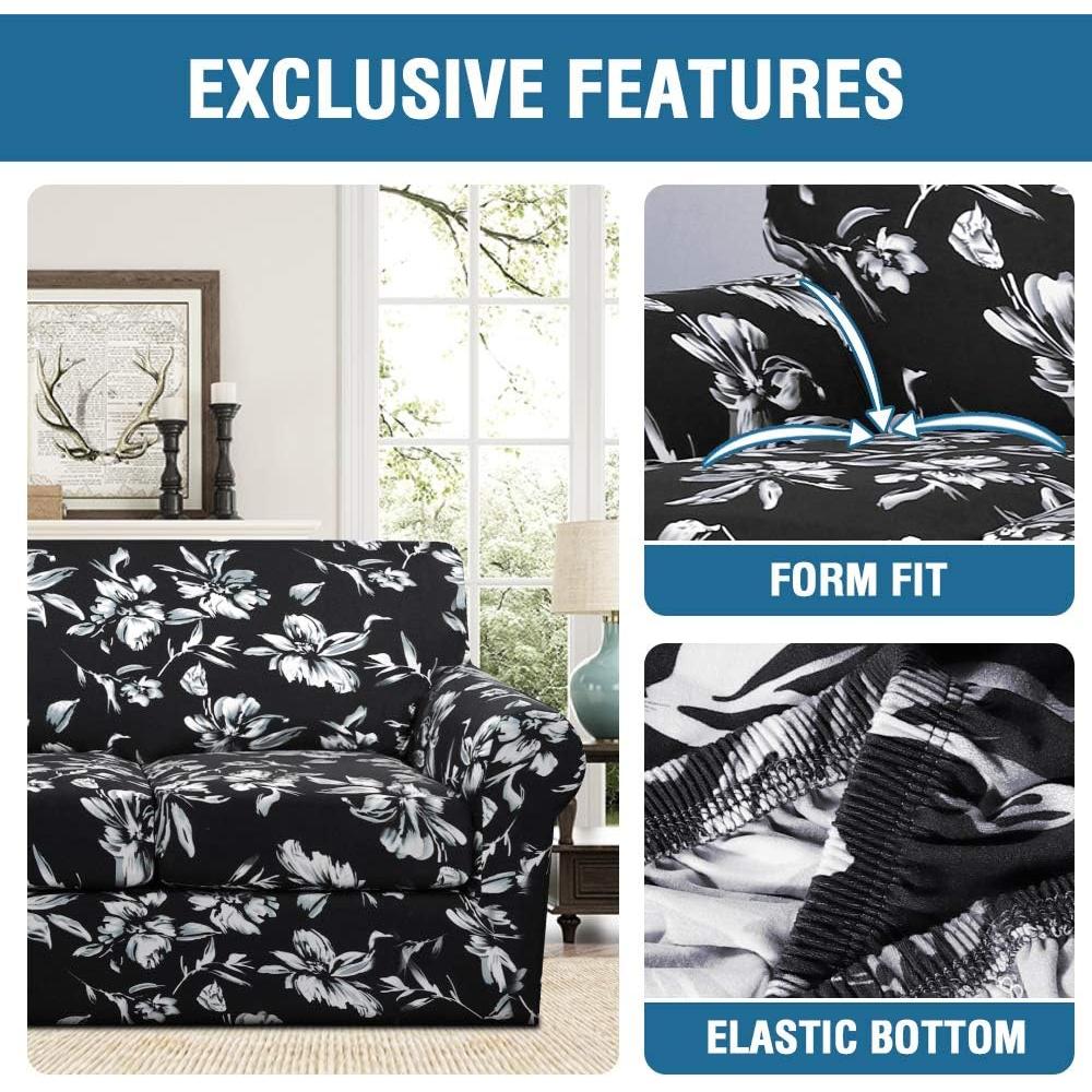 H.VERSAILTEX Funda de Sofá 2 Piezas Antideslizante Negra