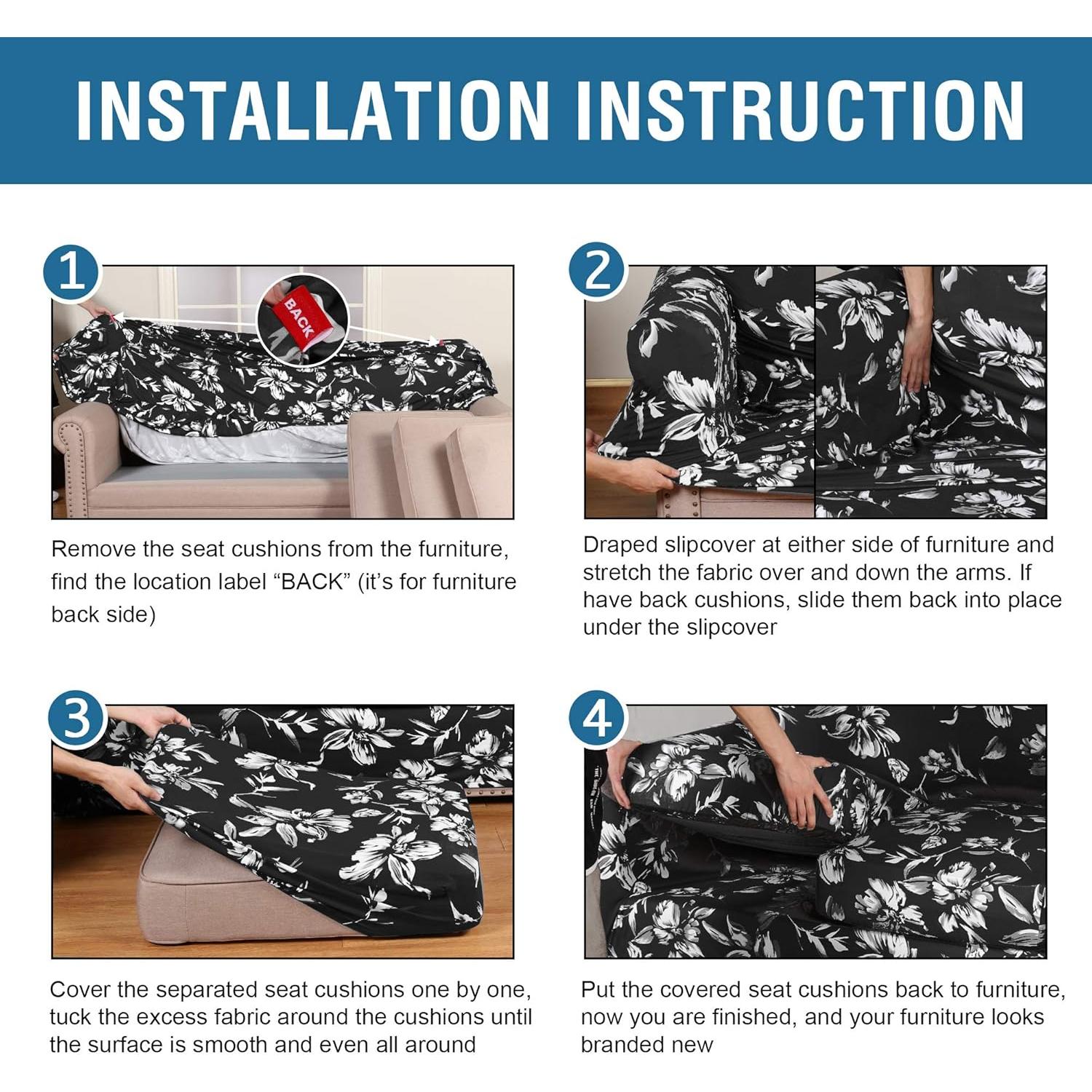 H.VERSAILTEX Funda de Sofá 2 Piezas Antideslizante Negra