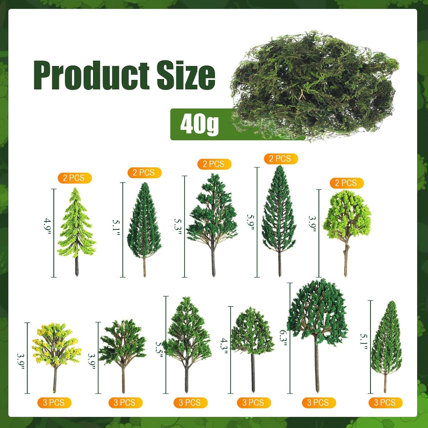 Tigeen 28 Piezas Árboles Miniatura y Musgo Verde Artificial