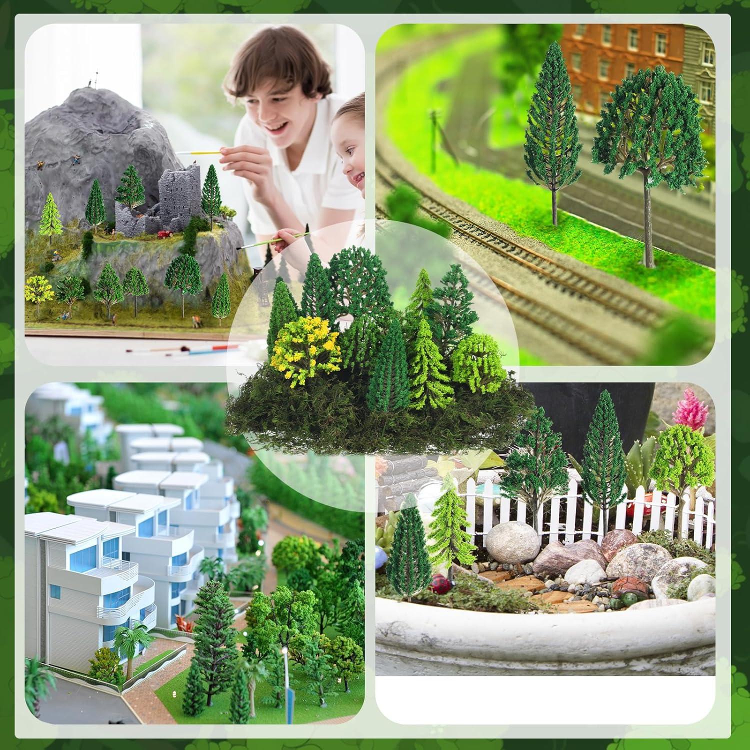 Tigeen 28 Piezas Árboles Miniatura y Musgo Verde Artificial