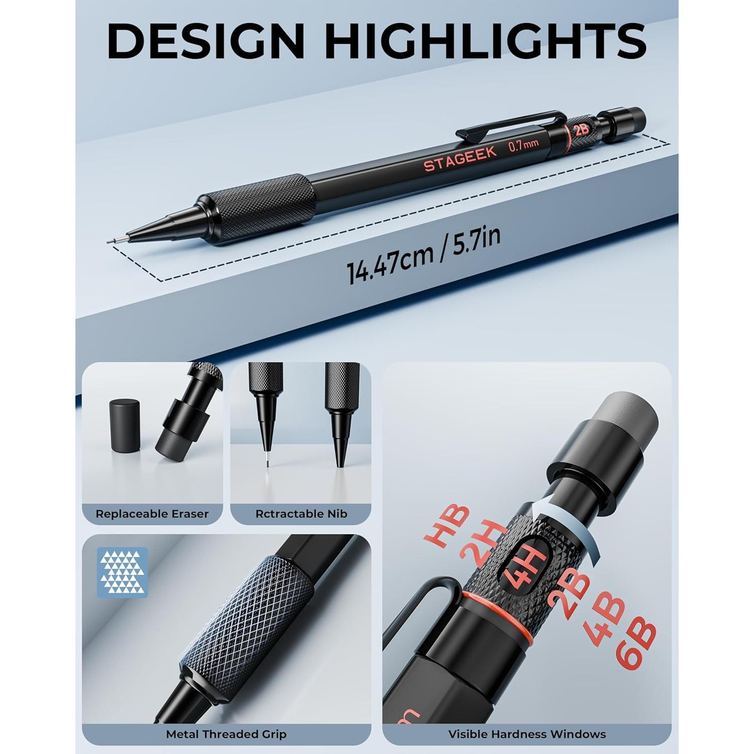 Juego de Lápices Mecánicos STAGEEK 0.7mm 21 Piezas