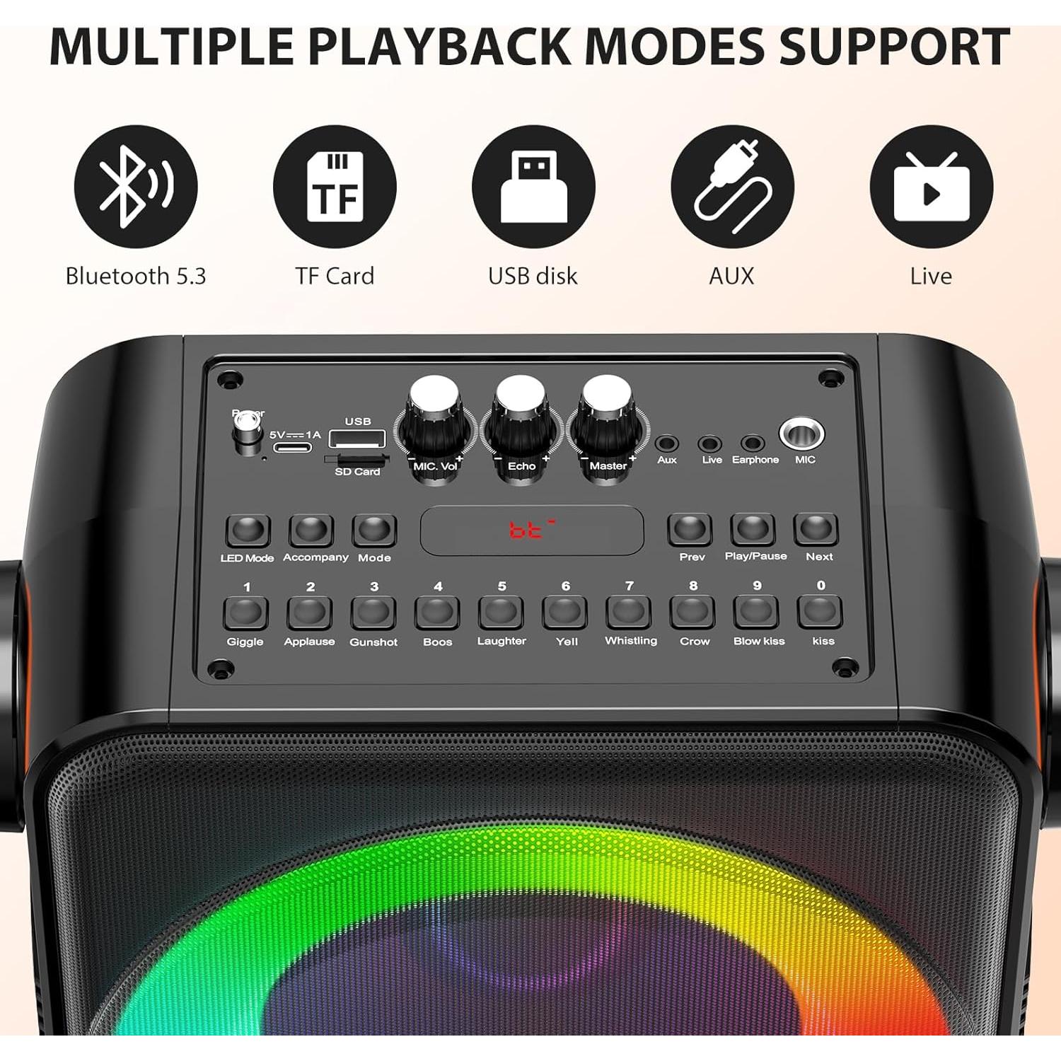 Máquina de Karaoke PPMIC S66 Bluetooth 5.3 2 Micrófonos