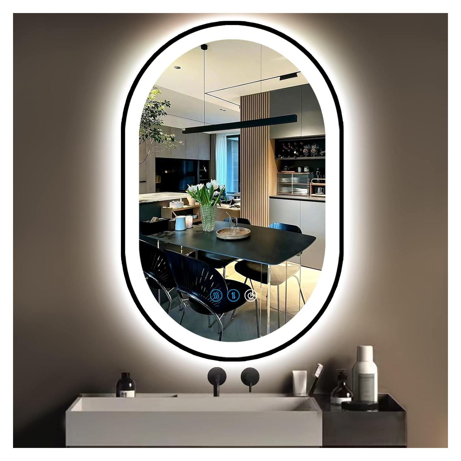 Espejo LED Ovalado THEKLA 60x40 cm con Marco Negro Antivaho