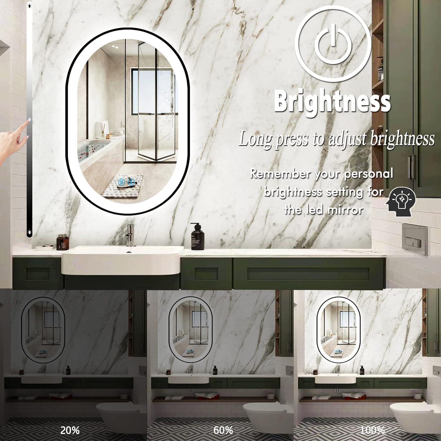 Espejo LED Ovalado THEKLA 60x40 cm con Marco Negro Antivaho