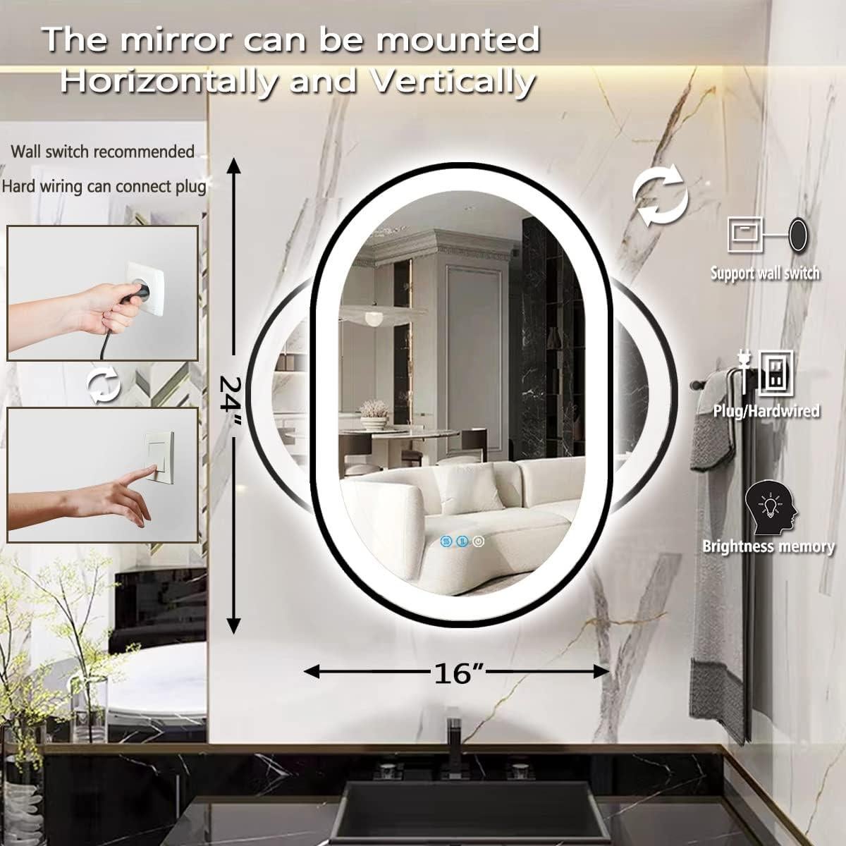 Espejo LED Ovalado THEKLA 60x40 cm con Marco Negro Antivaho