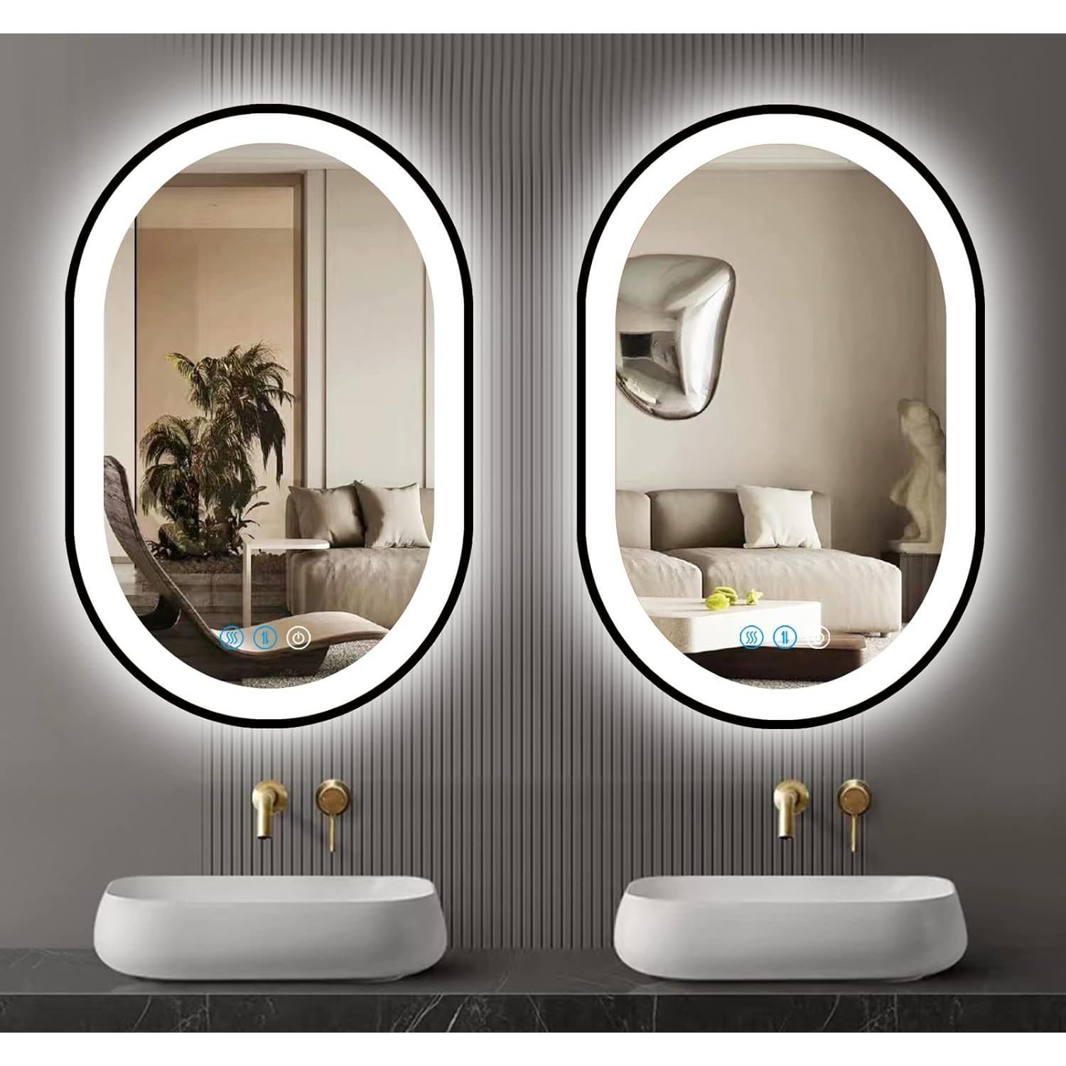 Espejo LED Ovalado THEKLA 60x40 cm con Marco Negro Antivaho