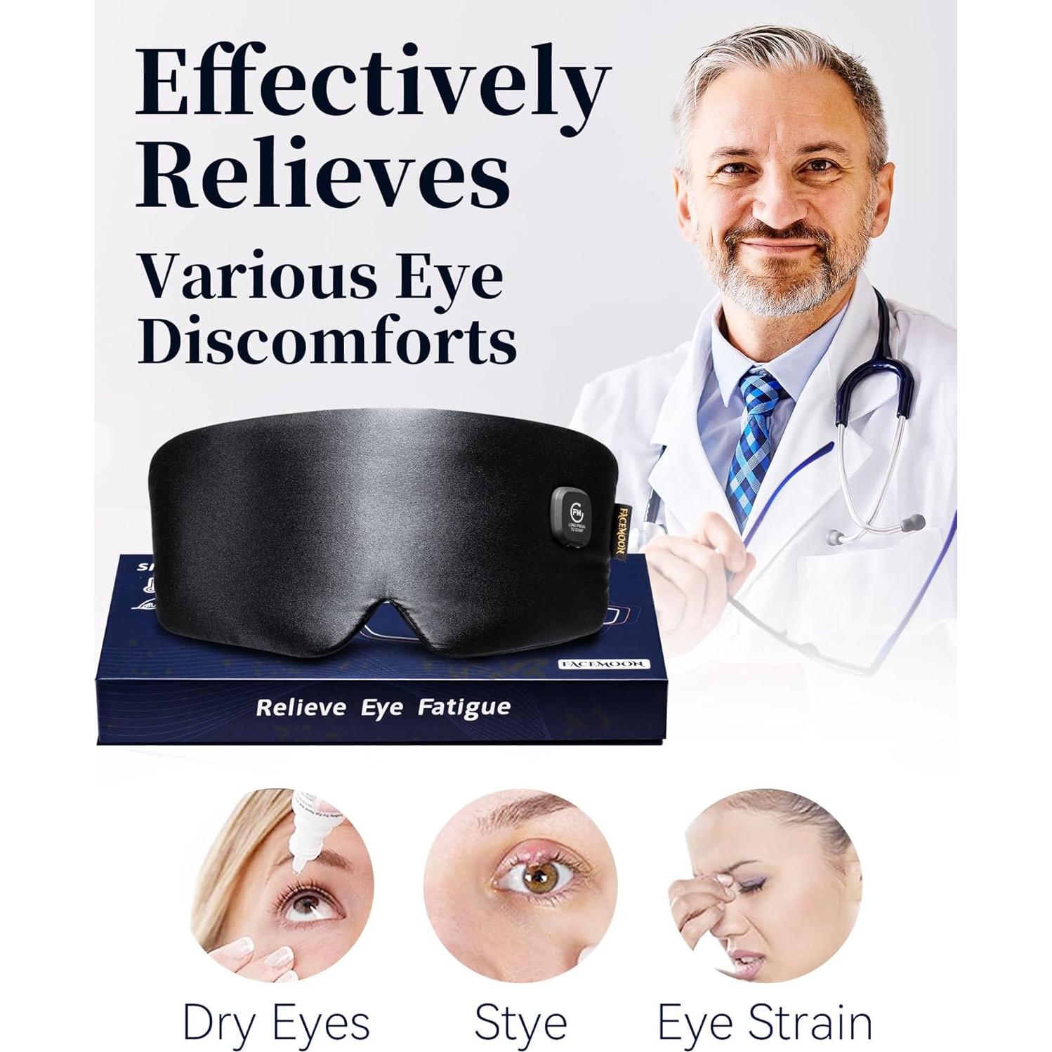 Máscara de Ojos Calentada FACEMOON - Seda, Recargable, Negra