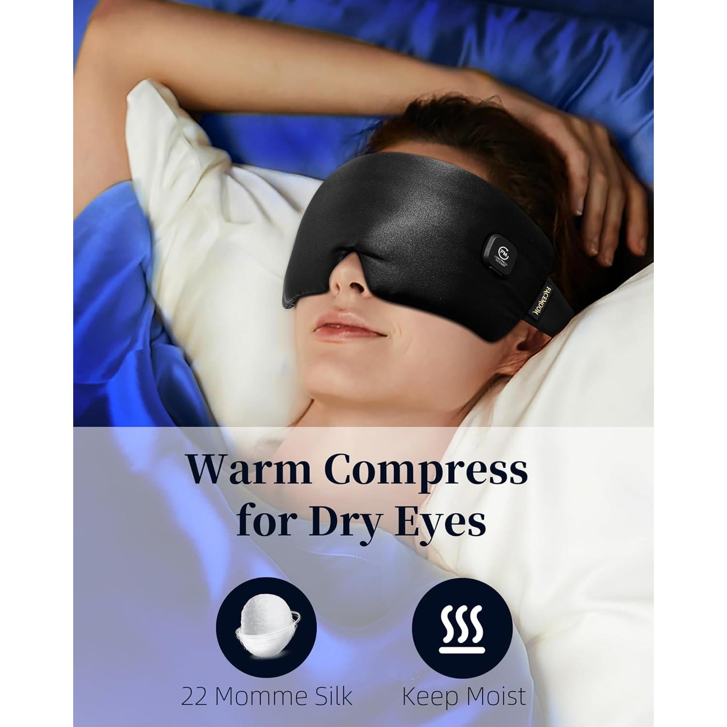 Máscara de Ojos Calentada FACEMOON - Seda, Recargable, Negra