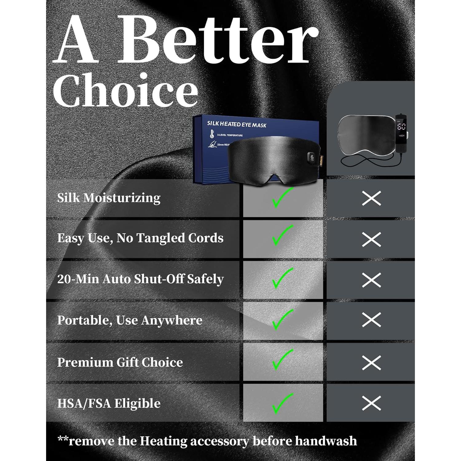 Máscara de Ojos Calentada FACEMOON - Seda, Recargable, Negra