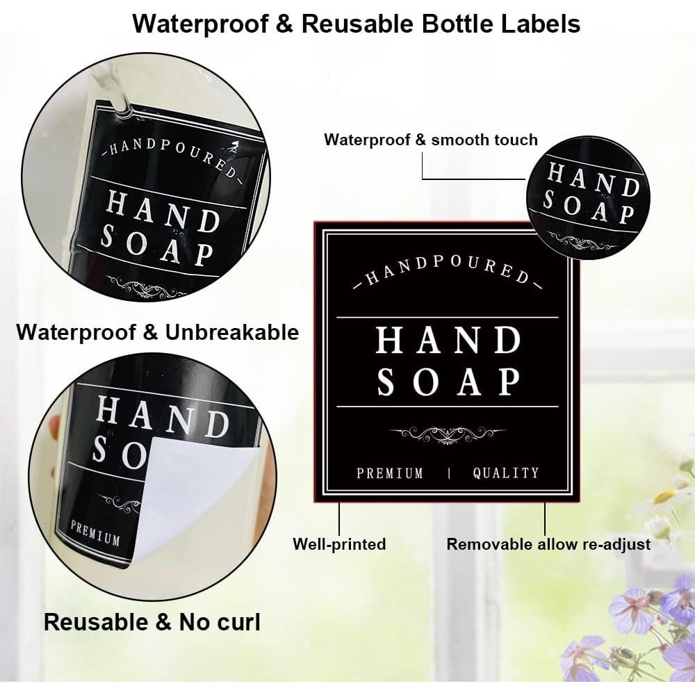 Etiquetas Impermeables Amzlabel 24 Pcs para Botellas de Baño