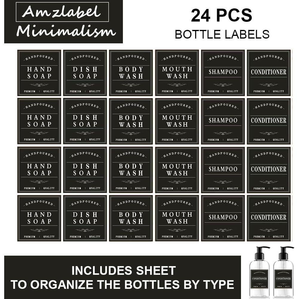 Etiquetas Impermeables Amzlabel 24 Pcs para Botellas de Baño