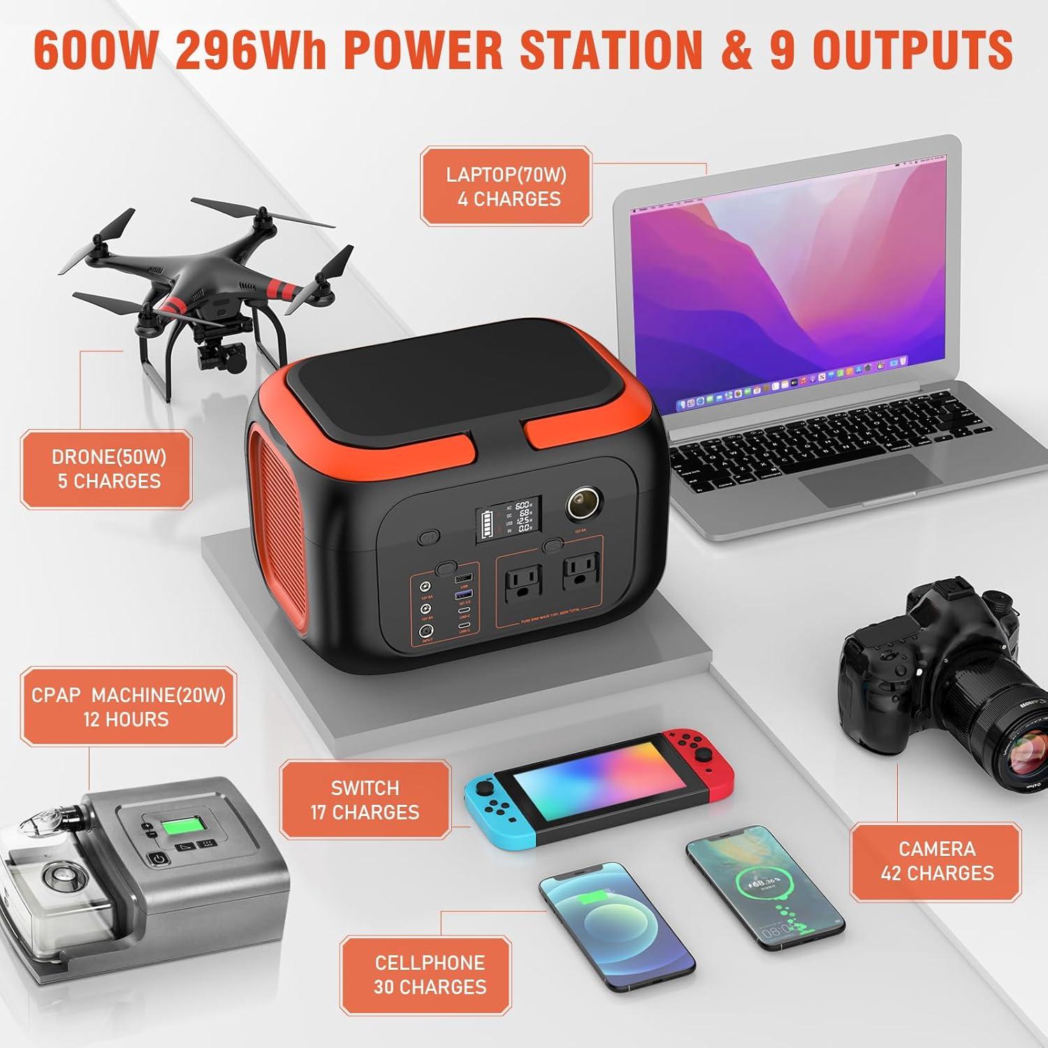 Estación de Energía Portátil SinKeu G600 600W 296Wh para Camping