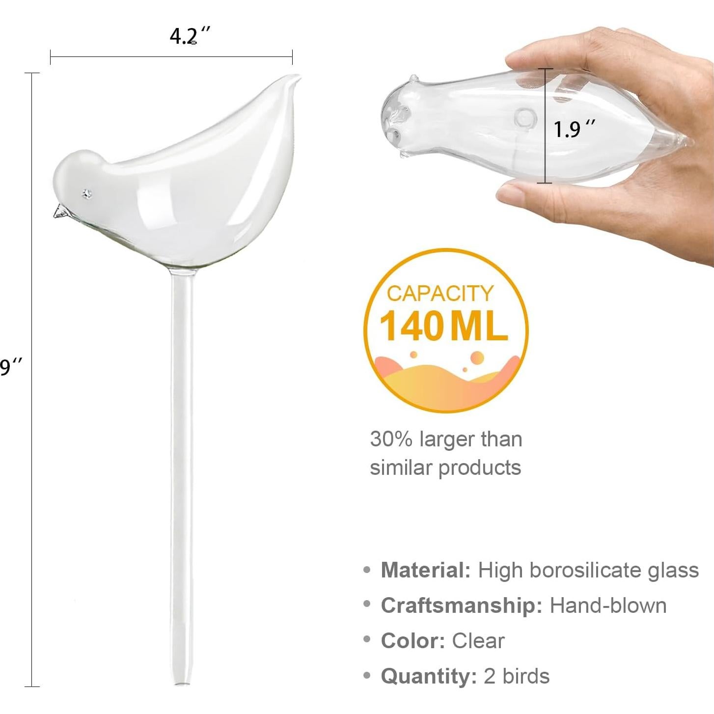 Esferas de Riego KiKiHeim 2 Aves Vidrio para Plantas