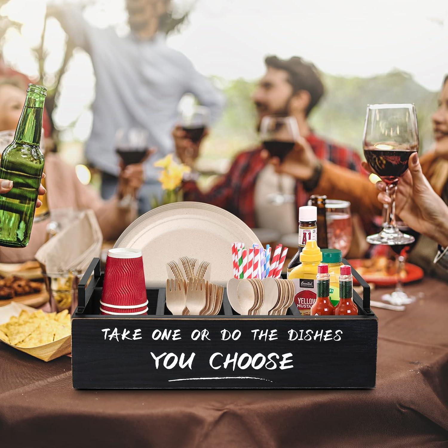 Dispensador de Platos de Papel Ameuphercy - Organizador de Utensilios de Madera