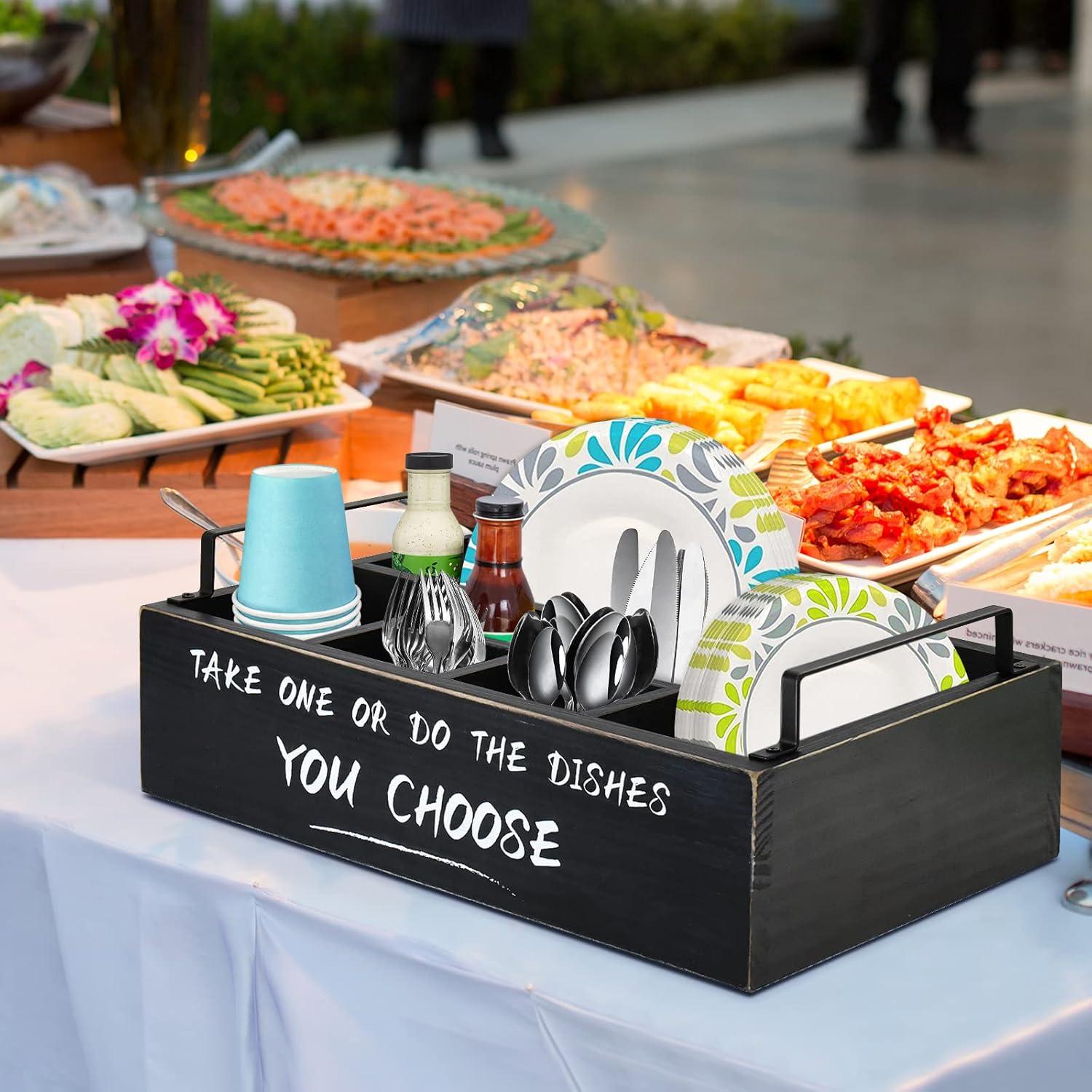 Dispensador de Platos de Papel Ameuphercy - Organizador de Utensilios de Madera