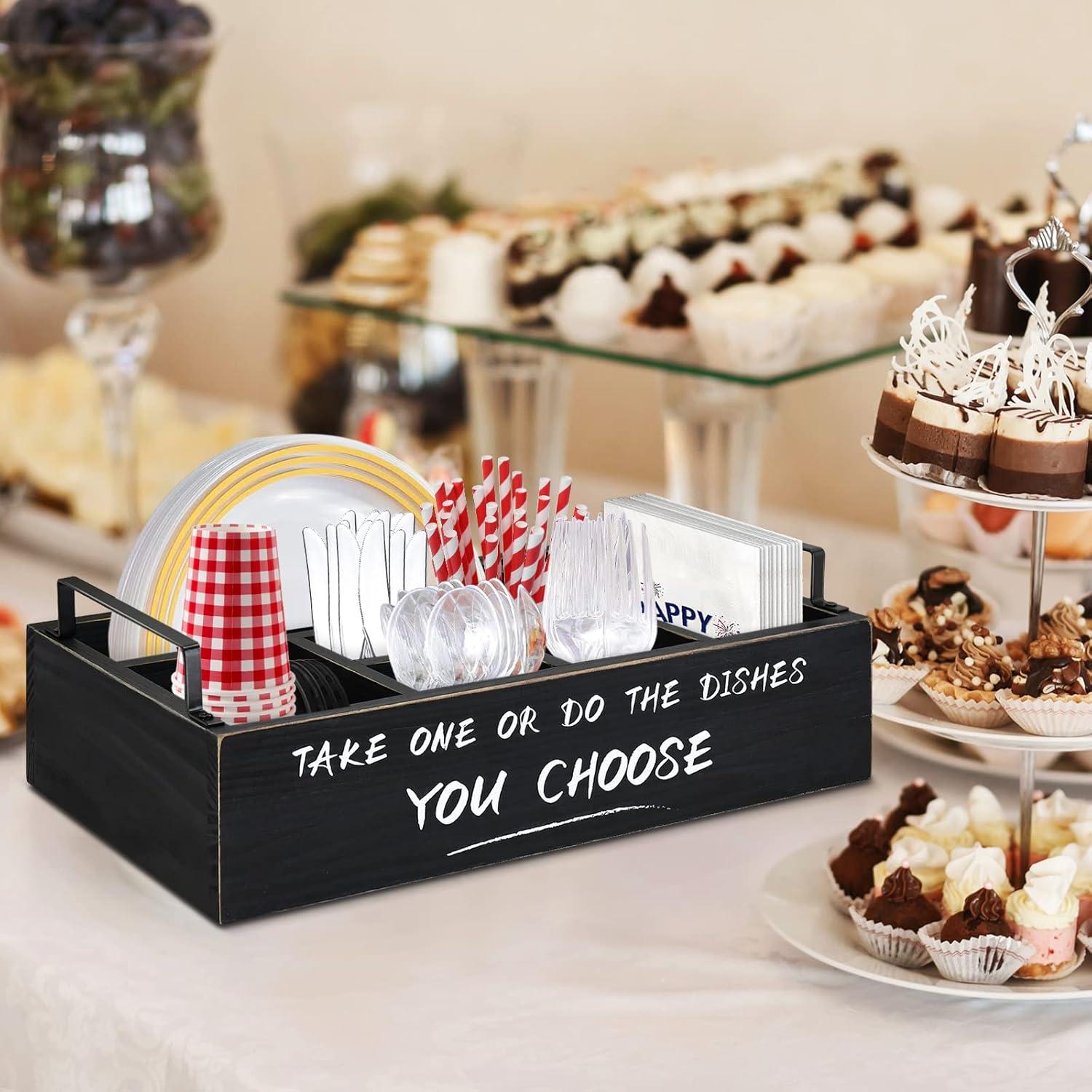 Dispensador de Platos de Papel Ameuphercy - Organizador de Utensilios de Madera