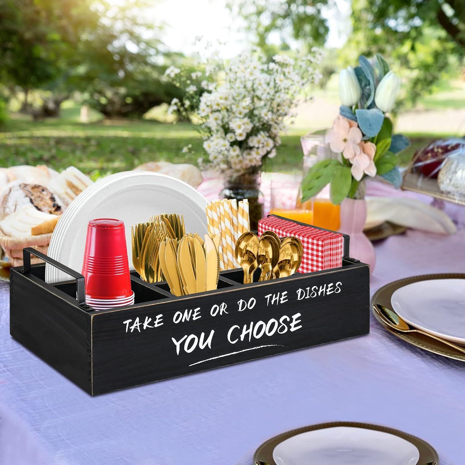 Dispensador de Platos de Papel Ameuphercy - Organizador de Utensilios de Madera