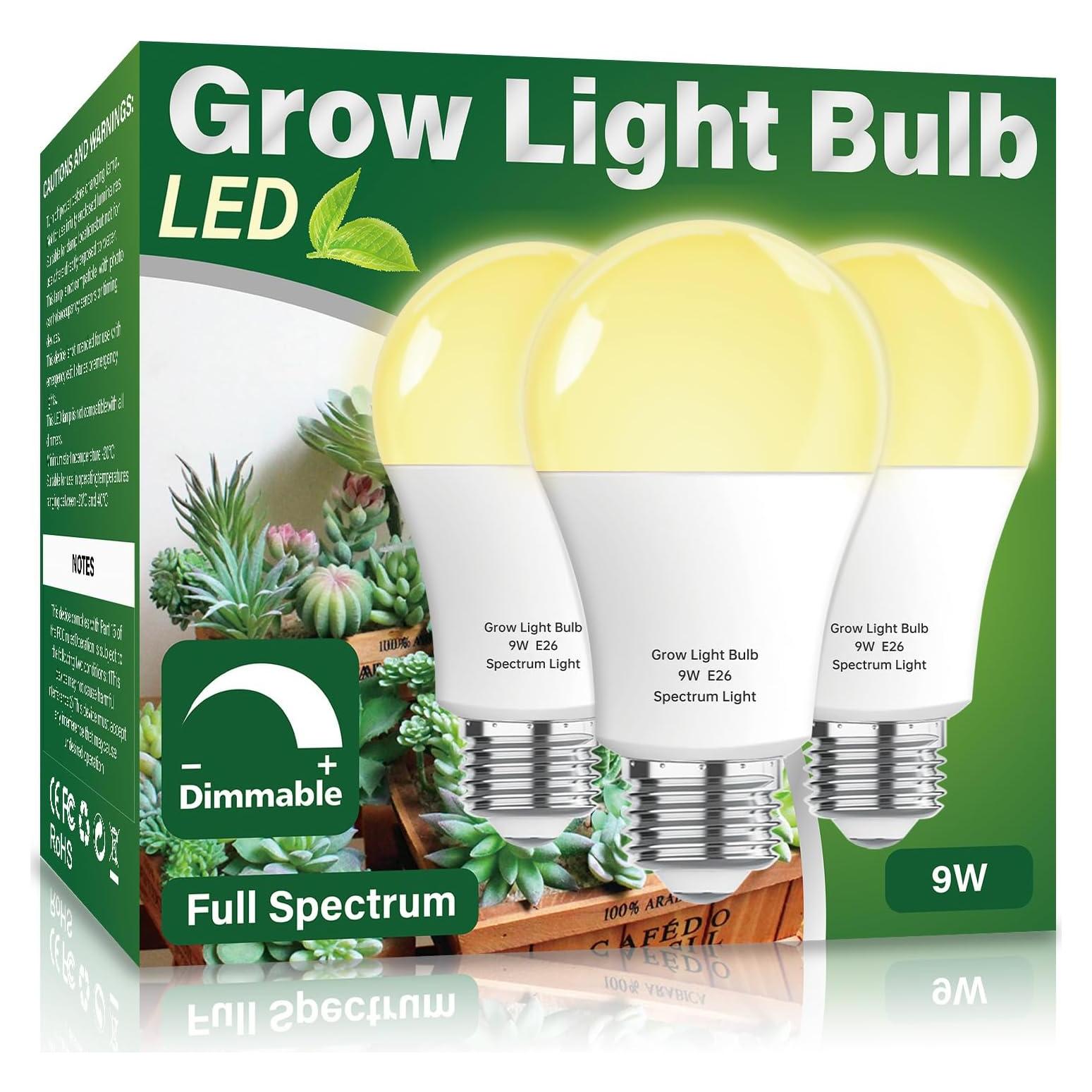 Paquete de 3 bombillas LED Wiyifada A19 9W Espectro Completo