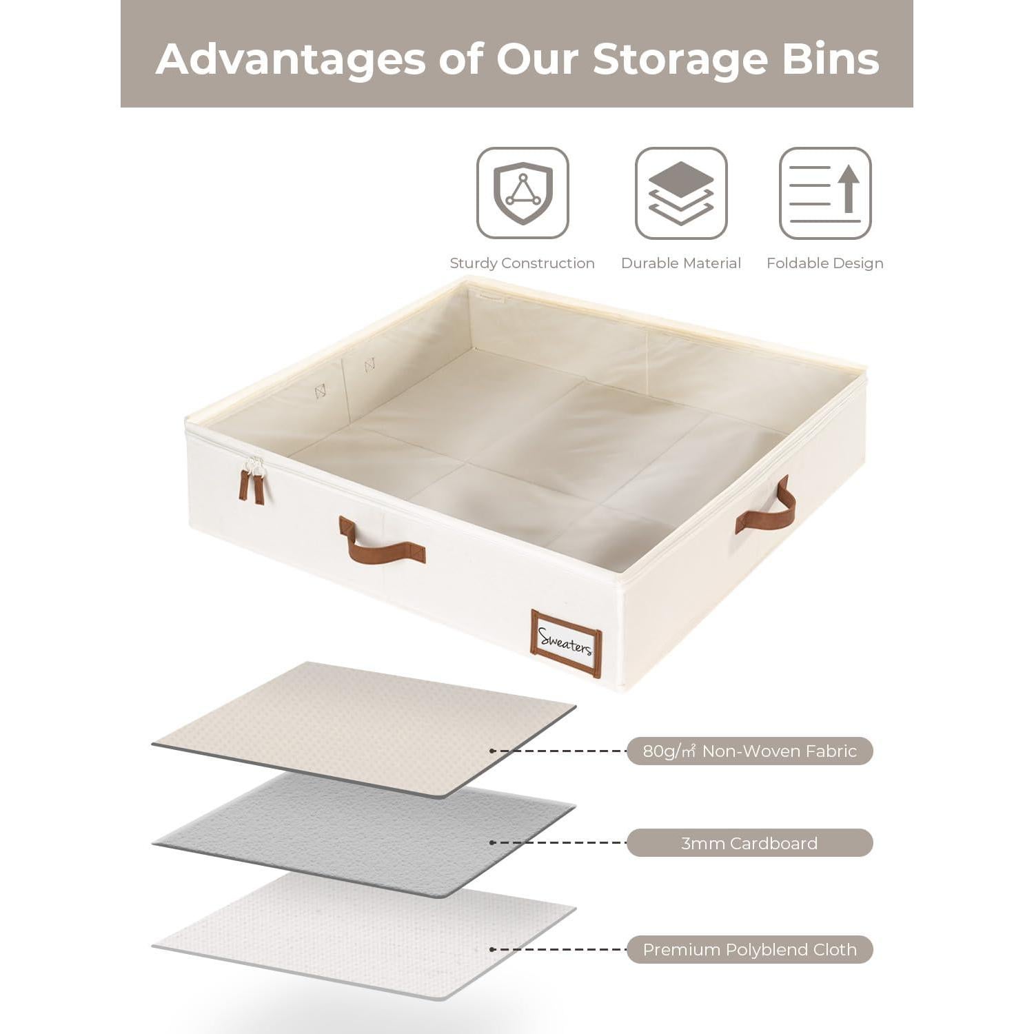 Caja de Almacenamiento Bajo la Cama StorageWorks Beige 76x71x15 cm - 2 Piezas