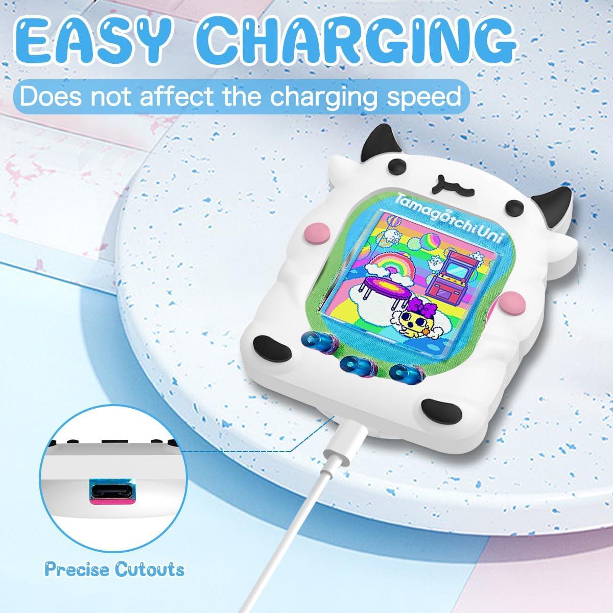 Funda de silicona BEARDDO para Tamagotchi Uni vaca blanca