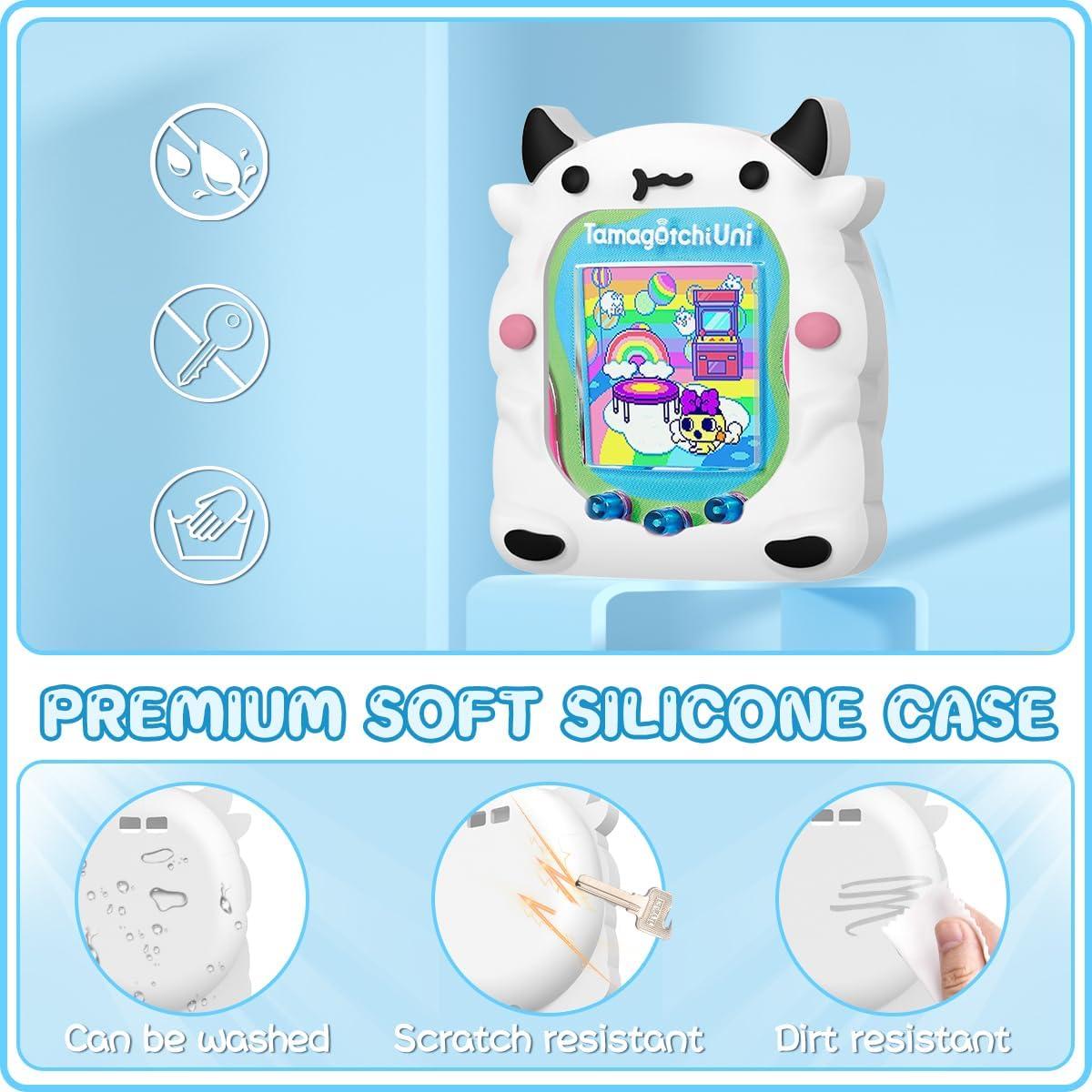 Funda de silicona BEARDDO para Tamagotchi Uni vaca blanca