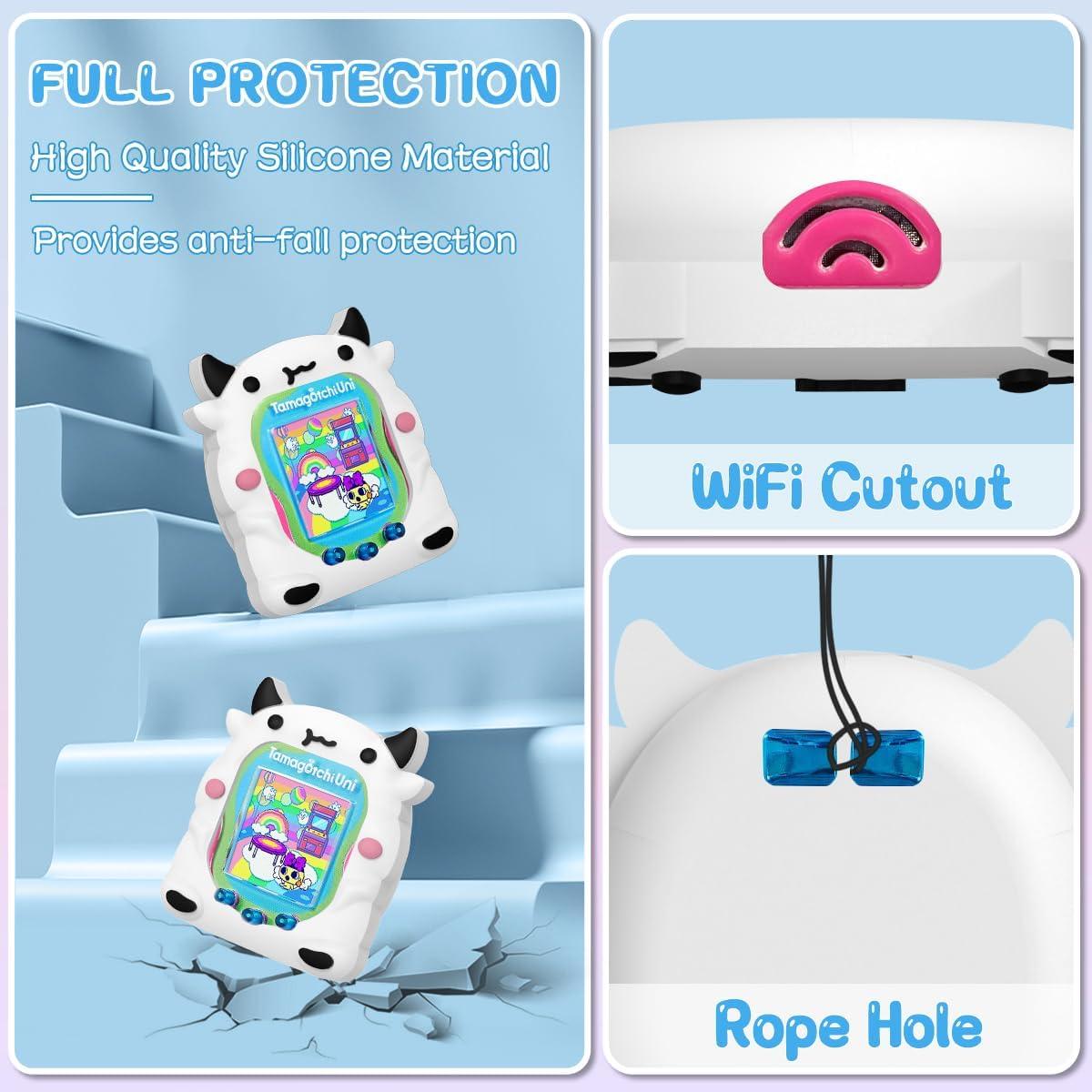 Funda de silicona BEARDDO para Tamagotchi Uni vaca blanca