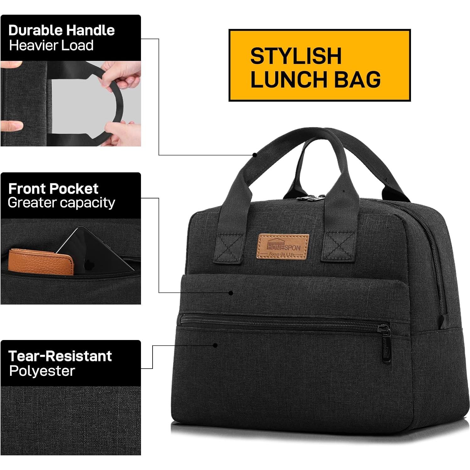 Bolsa de Almuerzo Aislada HOMESPON Negra 11L para Trabajo y Picnic