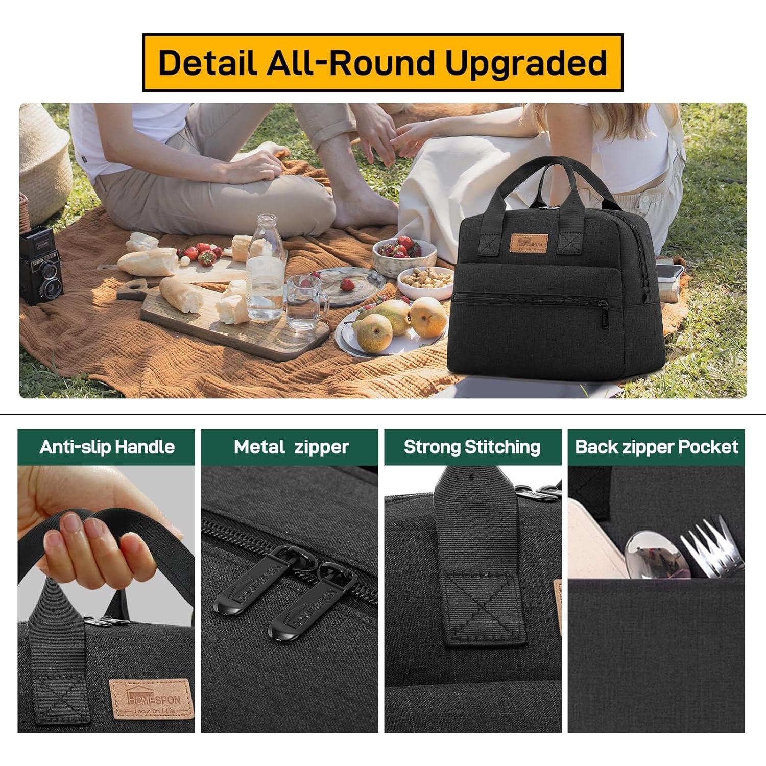 Bolsa de Almuerzo Aislada HOMESPON Negra 11L para Trabajo y Picnic