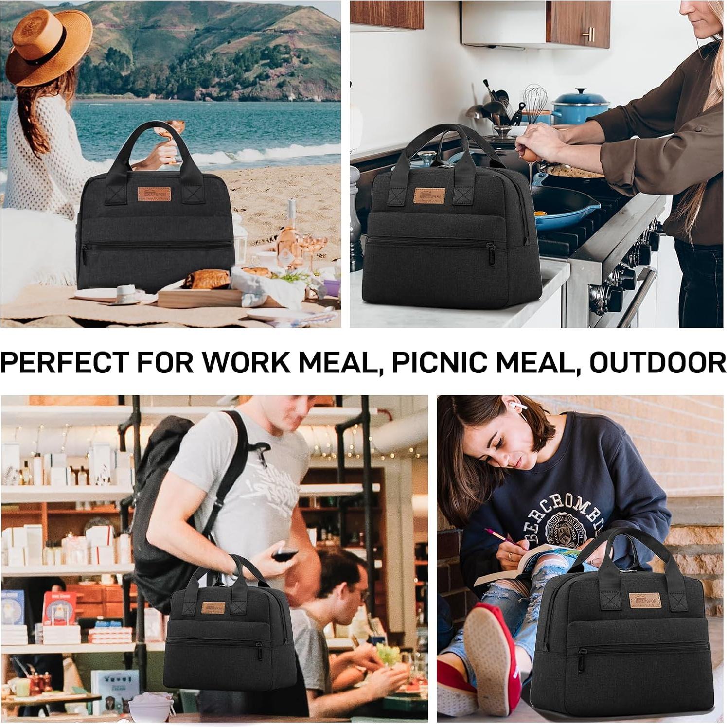 Bolsa de Almuerzo Aislada HOMESPON Negra 11L para Trabajo y Picnic