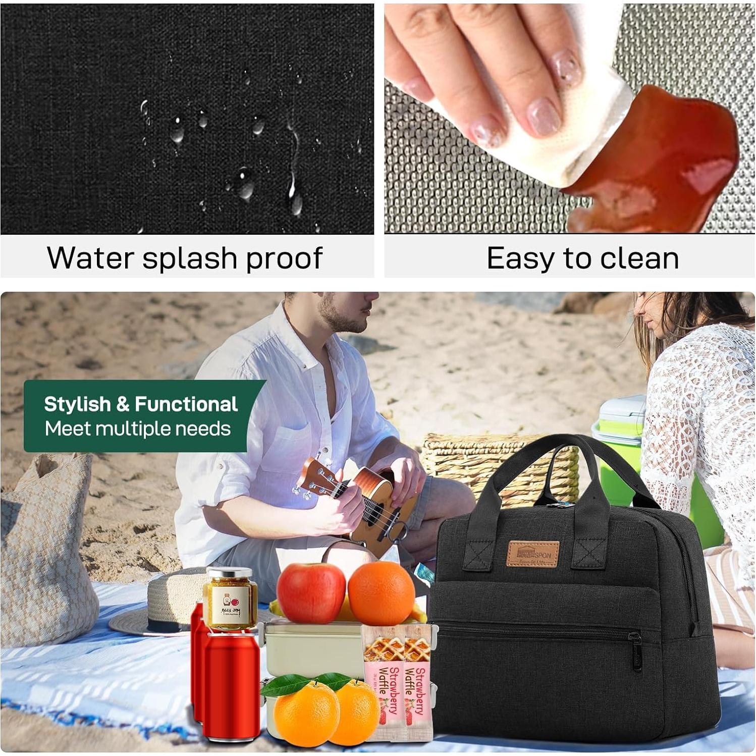 Bolsa de Almuerzo Aislada HOMESPON Negra 11L para Trabajo y Picnic