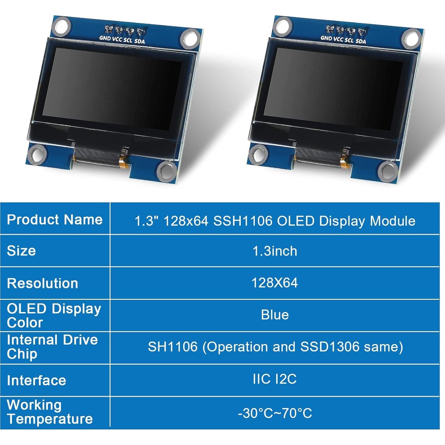 Módulo de Pantalla OLED 1.3" Coliao 128x64 IIC SSH1106 Azul