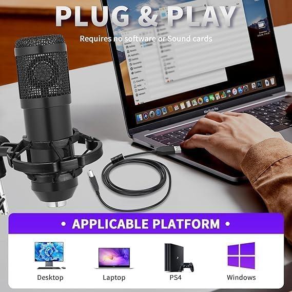 Micrófono USB Condensador Cardioide TOPUPHOE con Brazo Ajustable