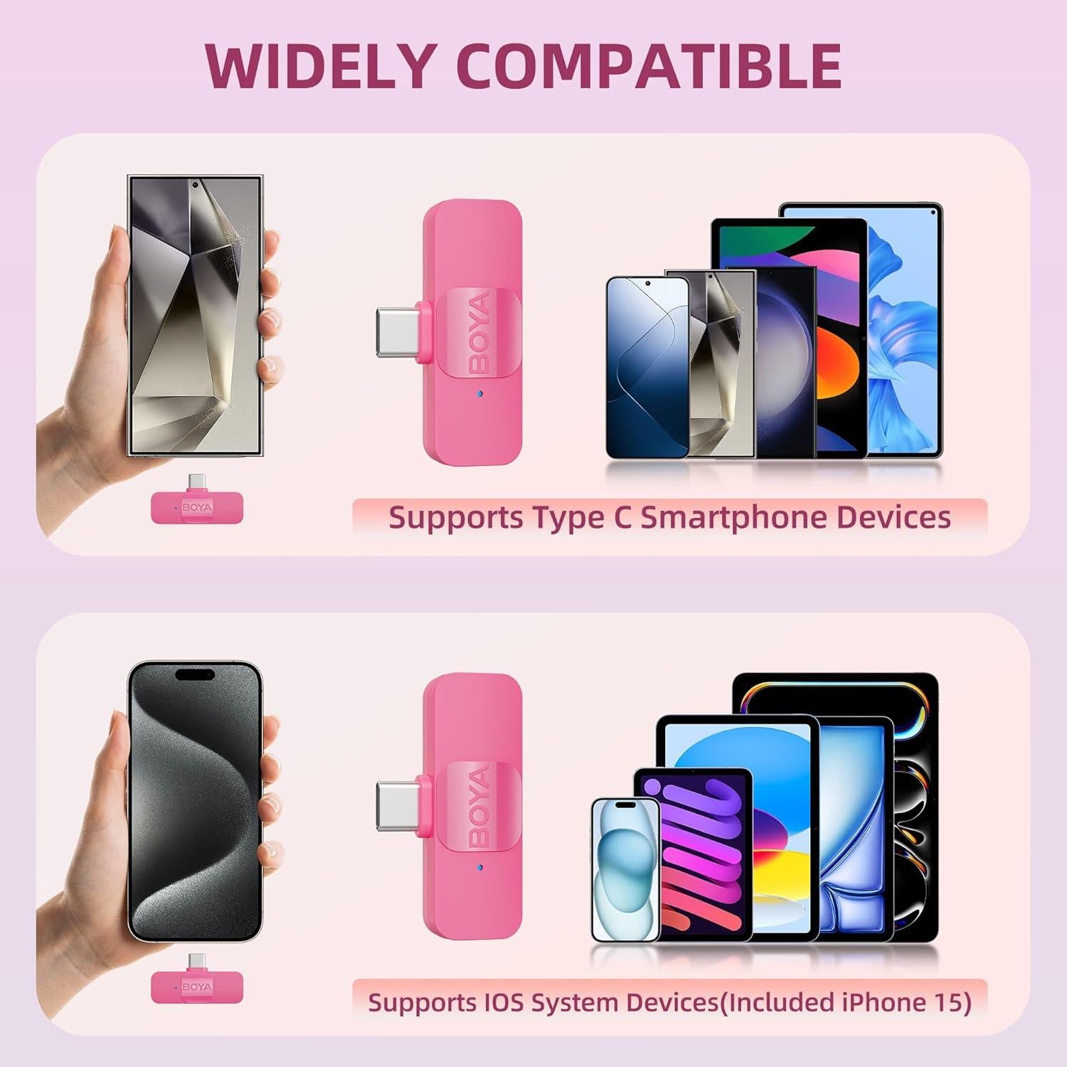 Micrófono Lavalier Inalámbrico BOYA BY-V10-P Tipo C Rosa