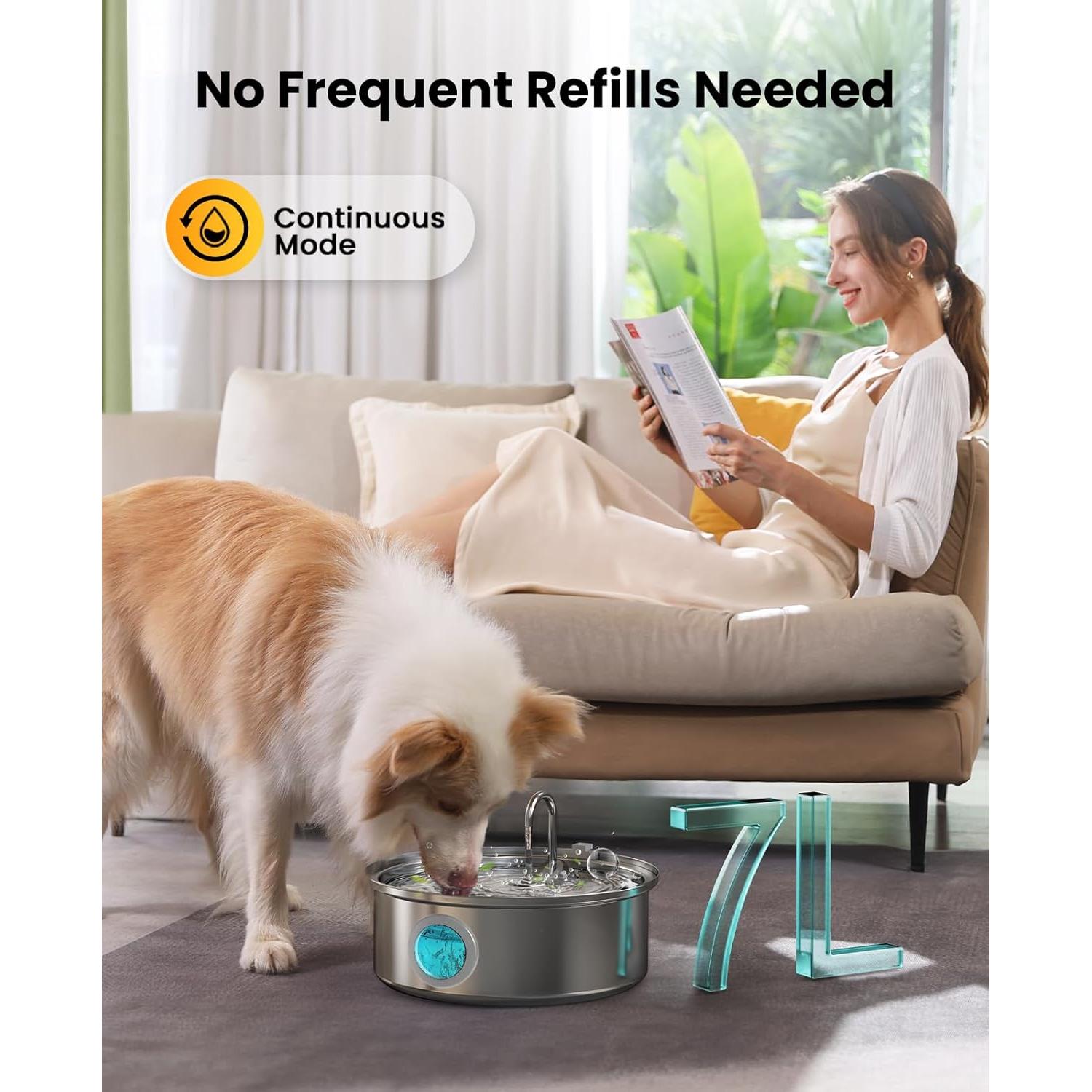 Fuente de Agua para Perros Oneisall 7L Acero Inoxidable Silenciosa