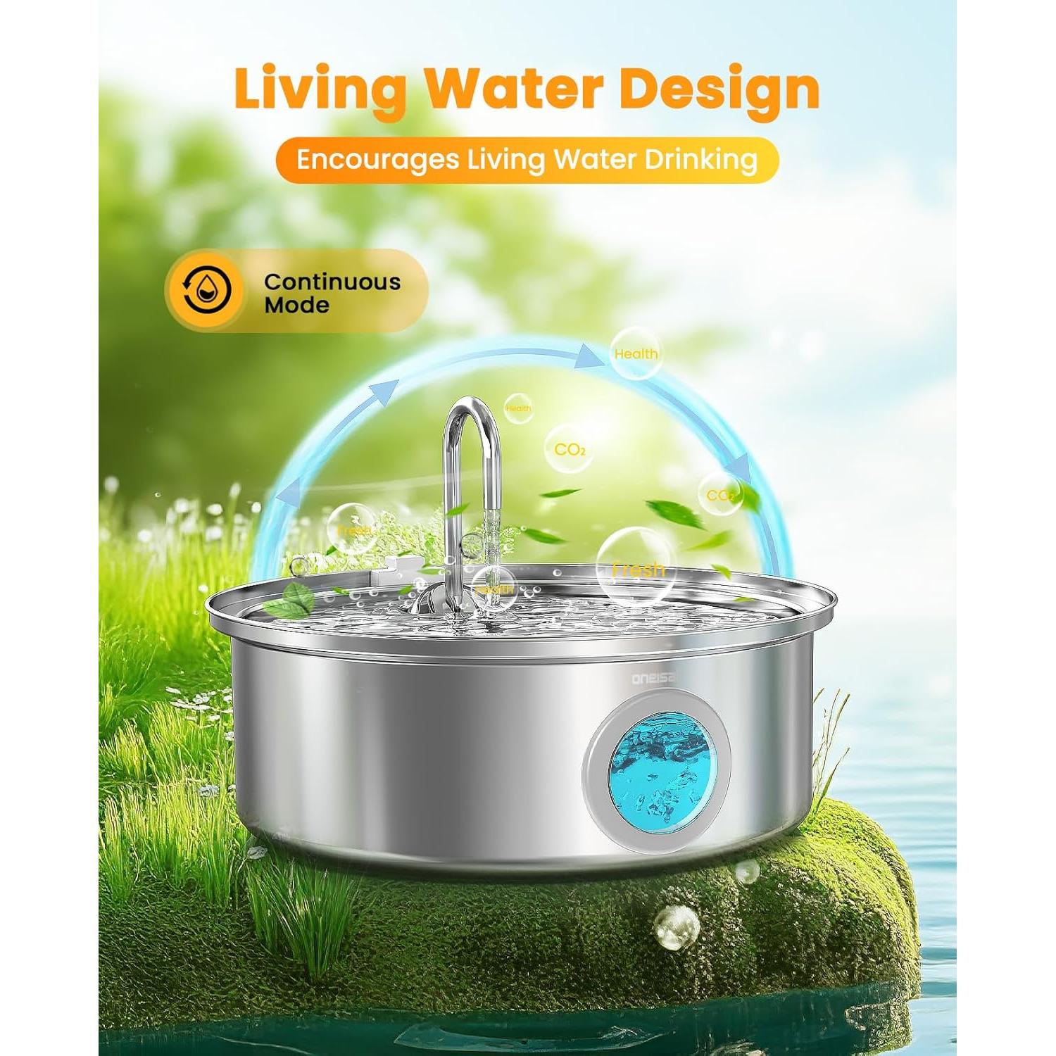 Fuente de Agua para Perros Oneisall 7L Acero Inoxidable Silenciosa