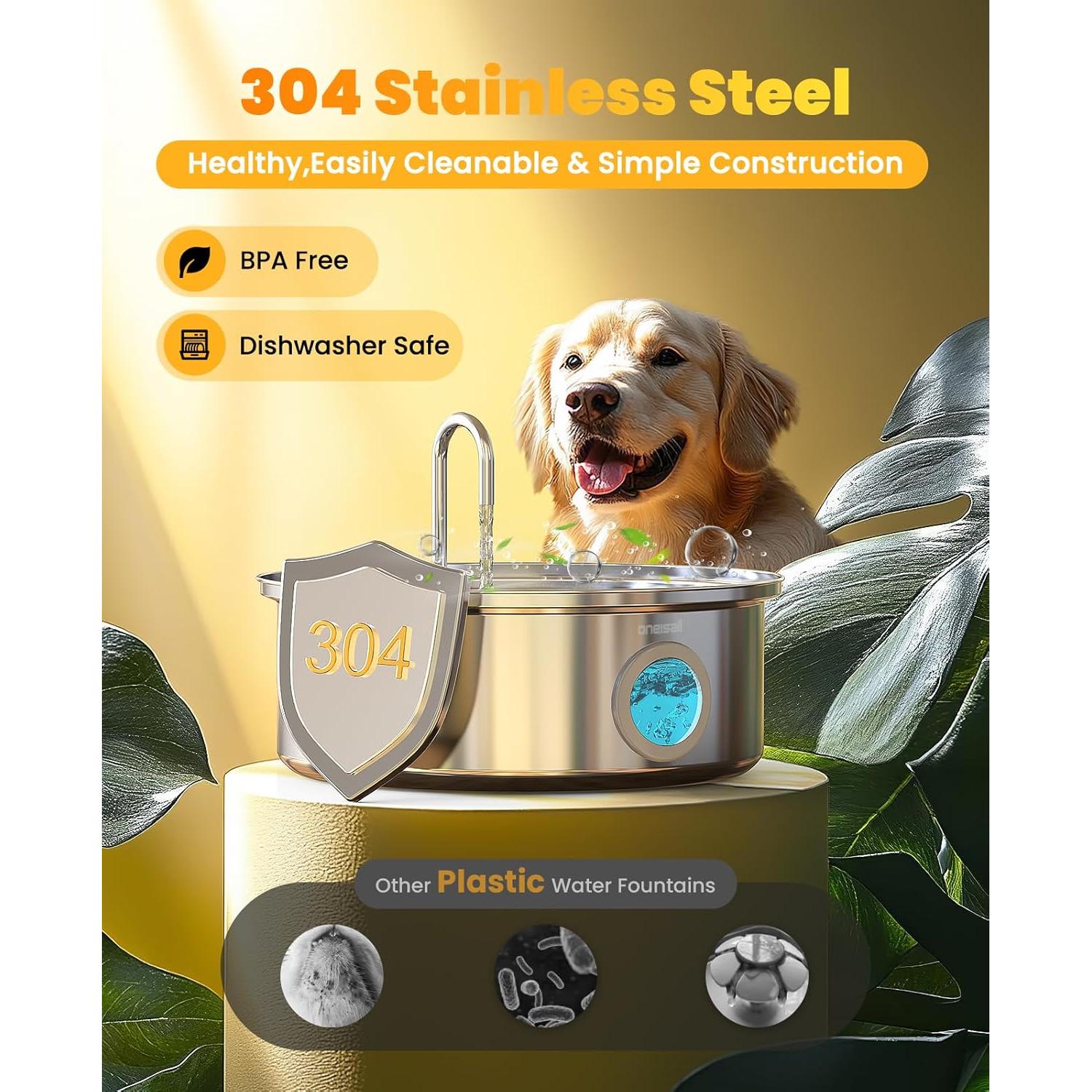 Fuente de Agua para Perros Oneisall 7L Acero Inoxidable Silenciosa