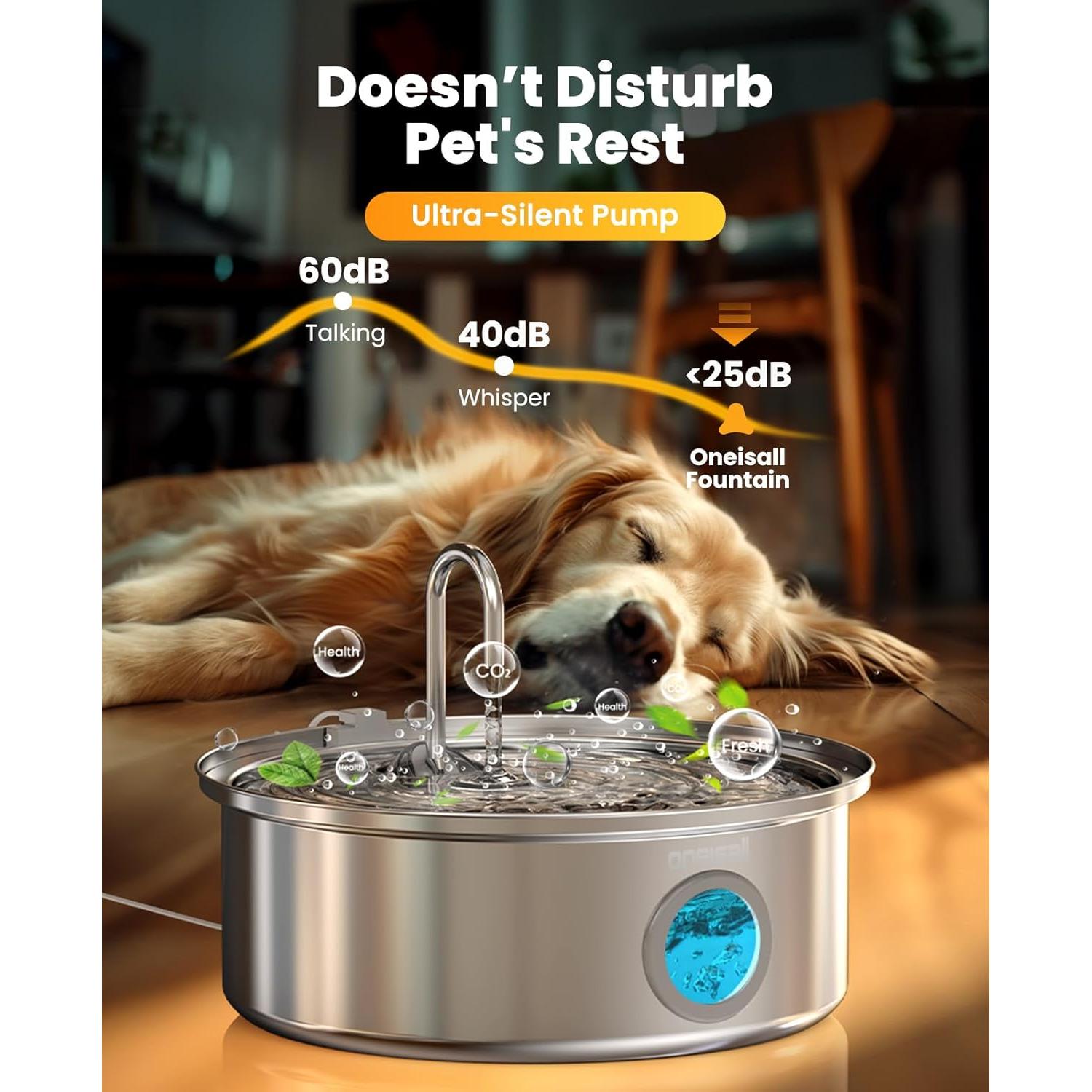 Fuente de Agua para Perros Oneisall 7L Acero Inoxidable Silenciosa